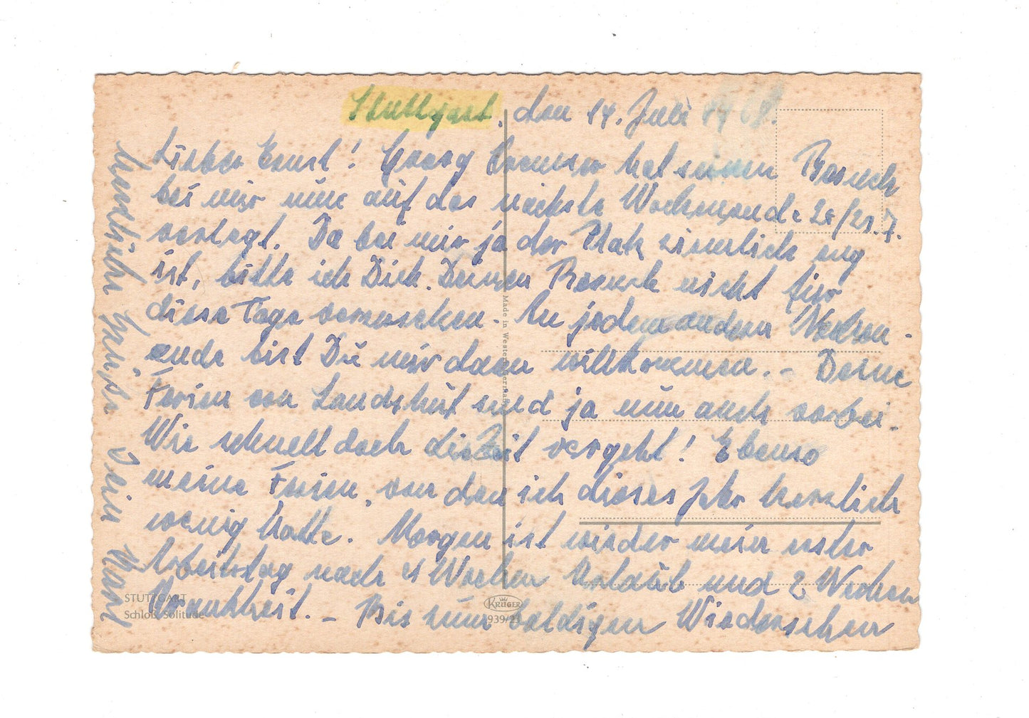 Ansichtskarte Stuttgart / Schloss Solitude / I1-62