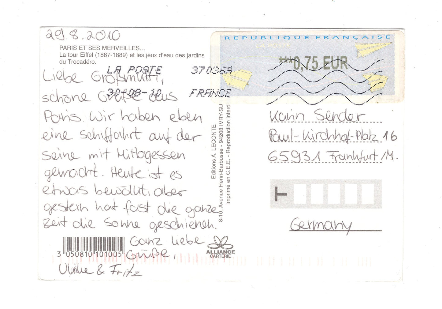 Ansichtskarte Paris / Eiffelturm / Frankreich