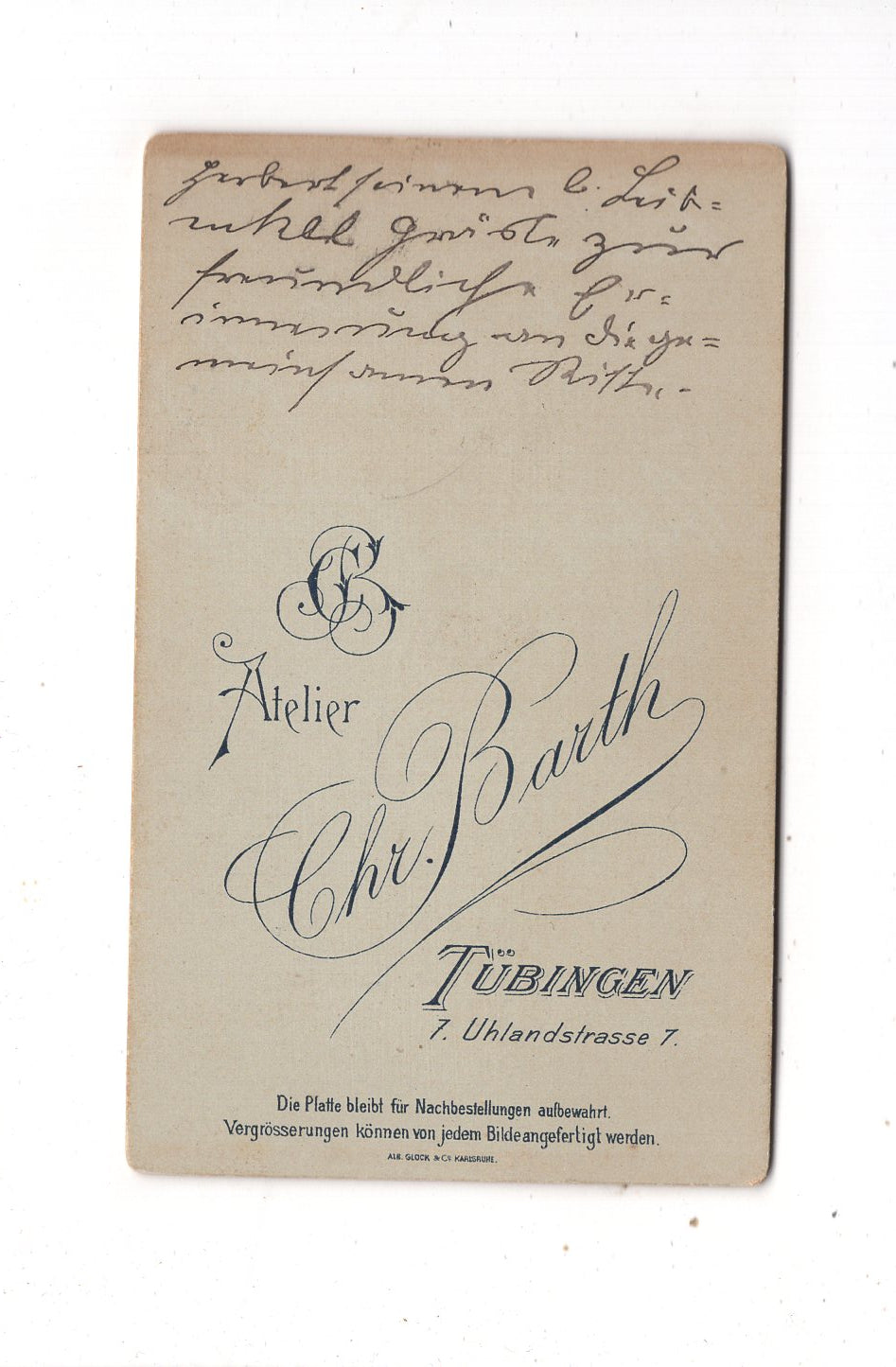 Fotografie Herrenportrait mit Widmung - Tübingen um 1890