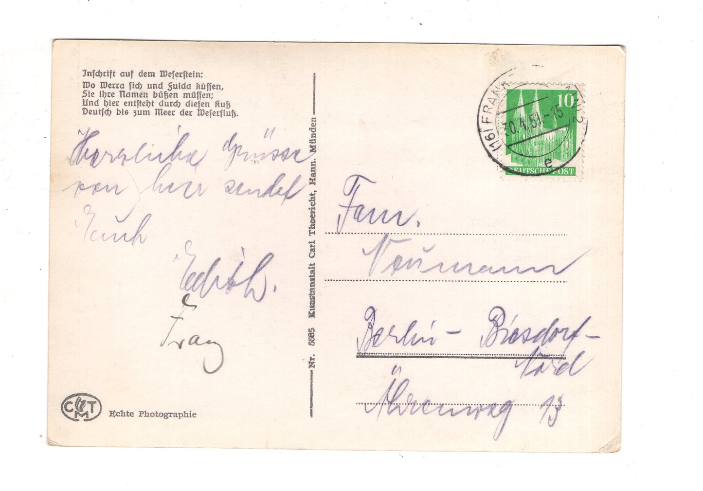 Ansichtskarte Hann. Münden / Am Weserstein / J1-58