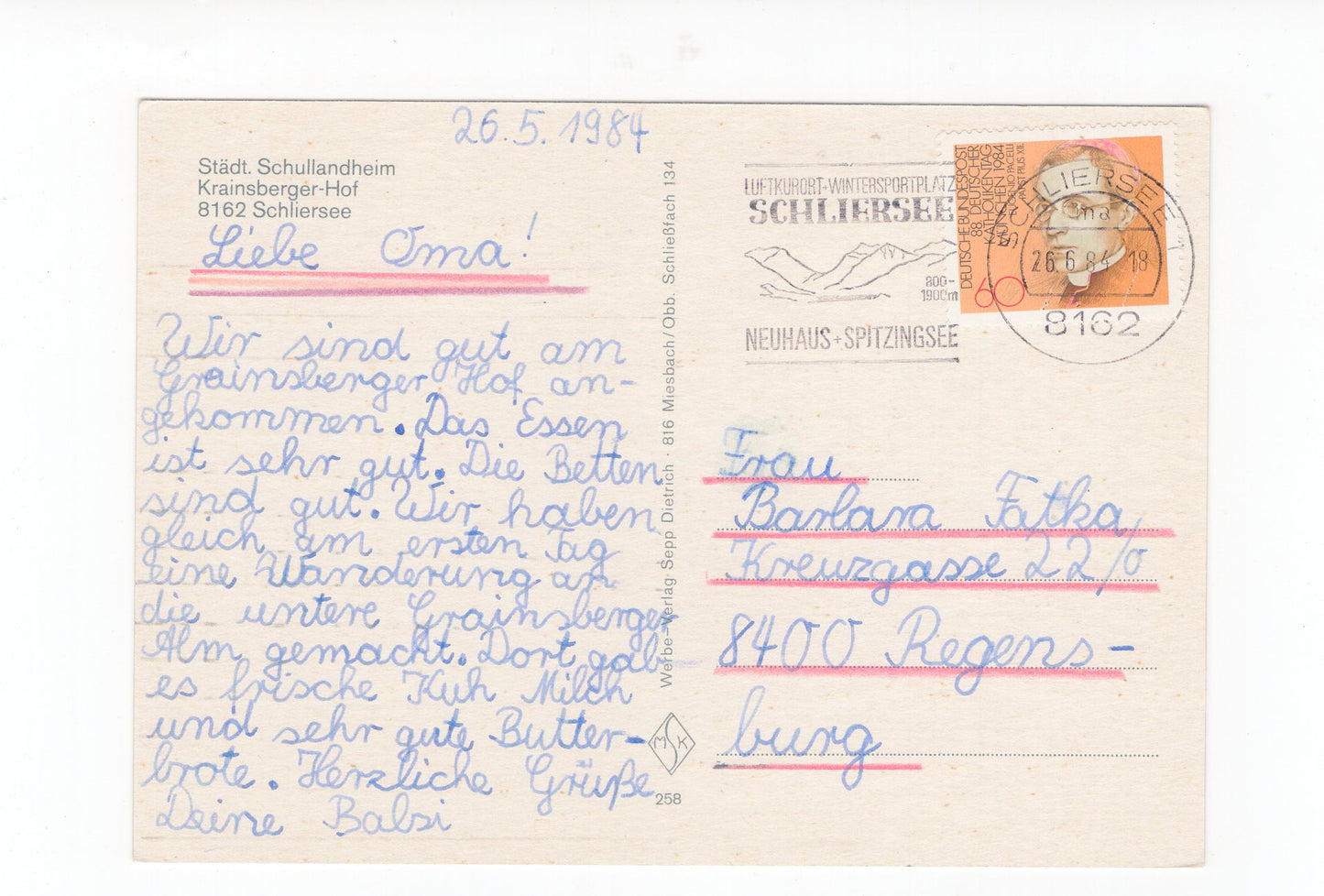 Ansichtskarte Städt. Schullandheim Krainsberger-Hof / Schliersee