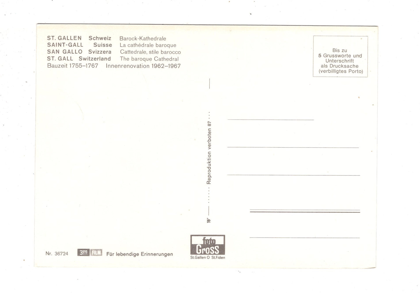 Ansichtskarte Barock-Kathedrale St. Gallen / Schweiz