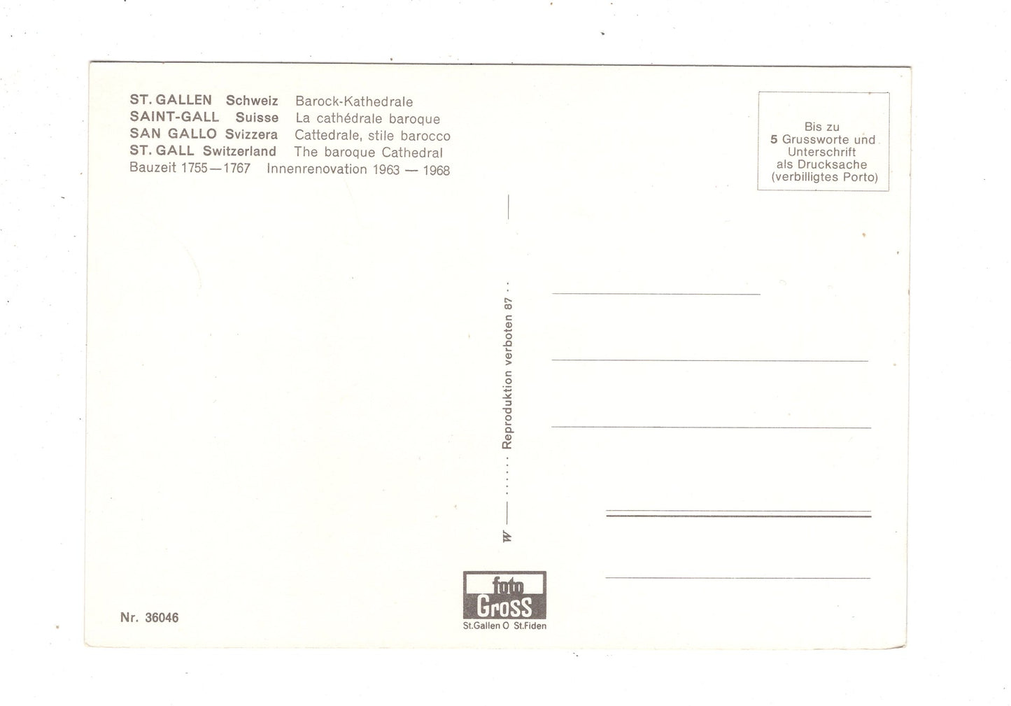 Ansichtskarte Barock-Kathedrale St. Gallen / Schweiz