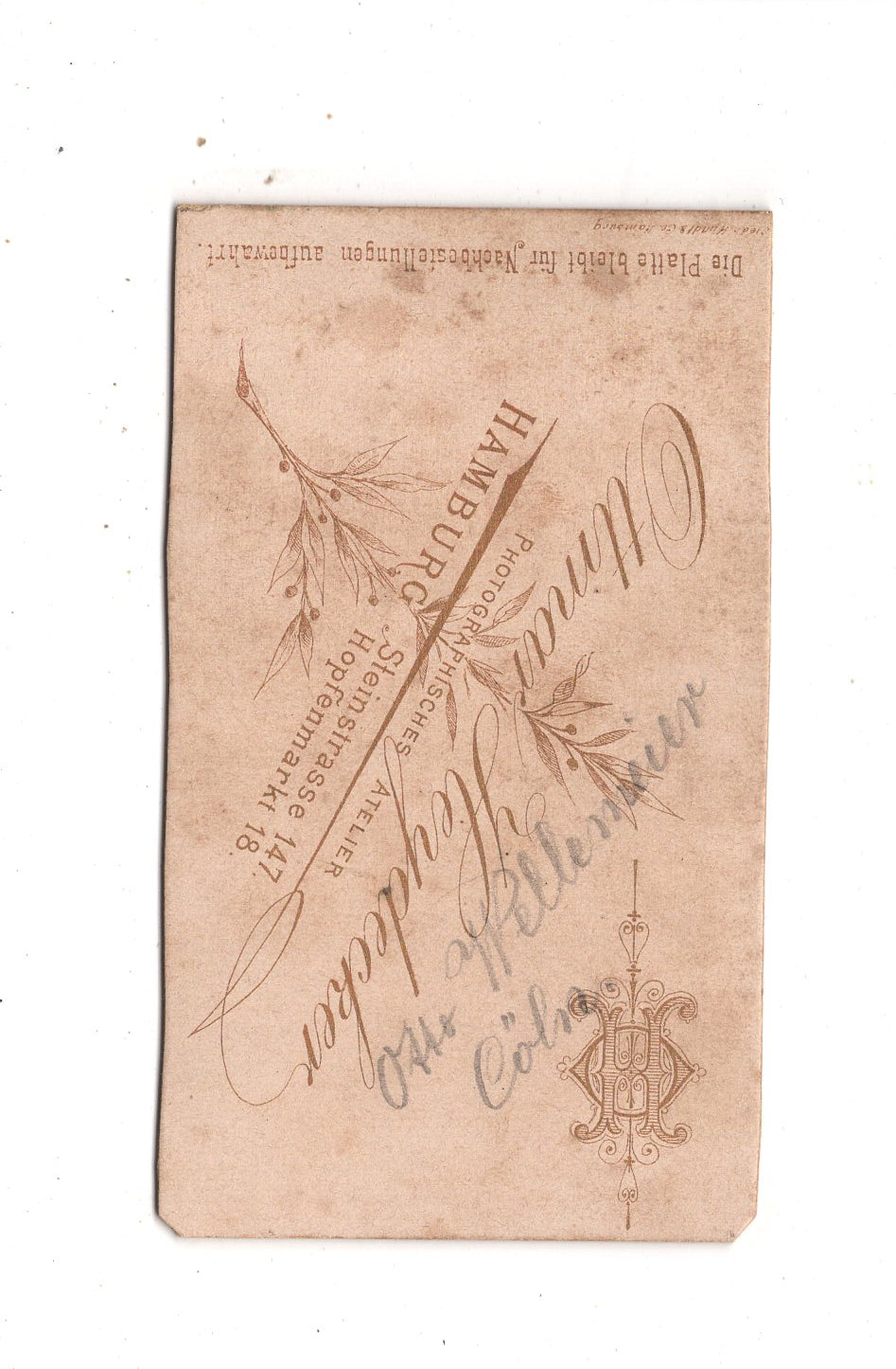 Fotografie Herrenportrait / benannt - Hamburg 1880er