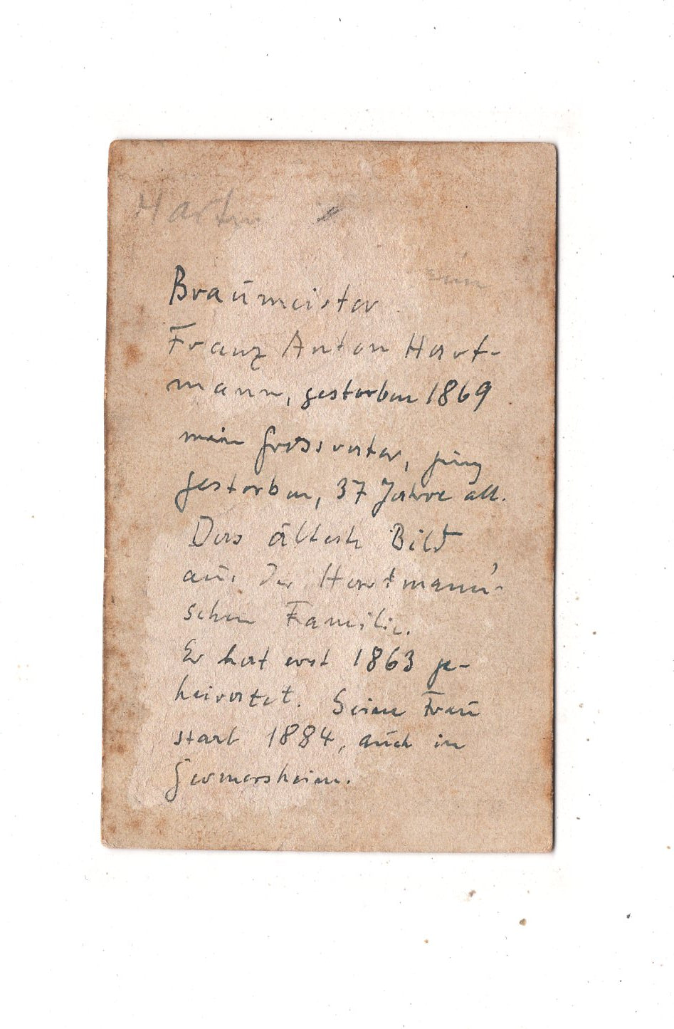 Fotografie Herrenportrait / Franz Anton Hartmann aus Germersheim - 1860er