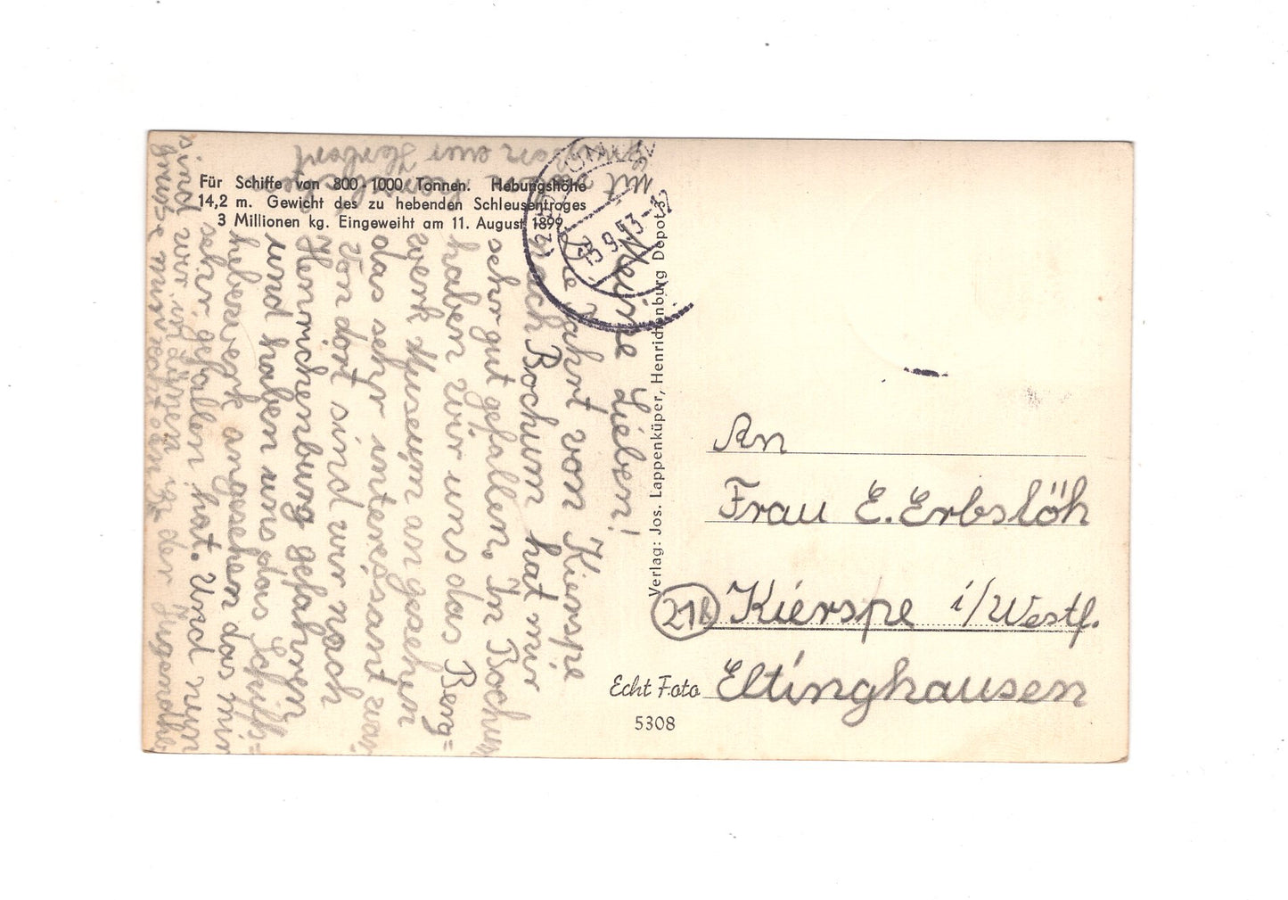 Ansichtskarte Schiffshebewerk bei Henrichenburg