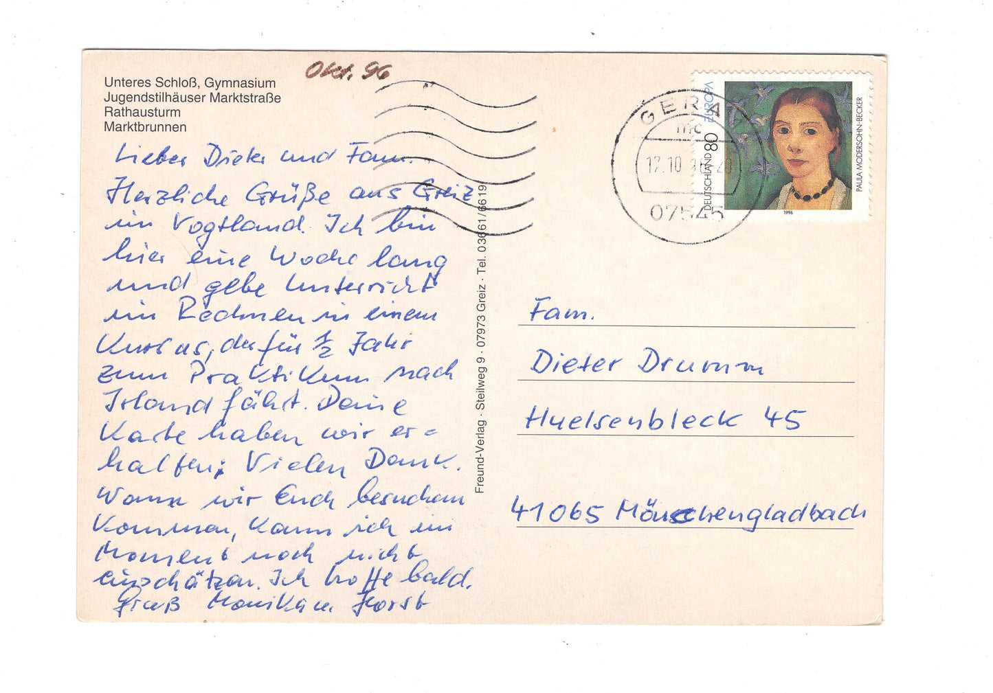 Ansichtskarte Greiz an der Reußischen Fürstenstraße / H1-64