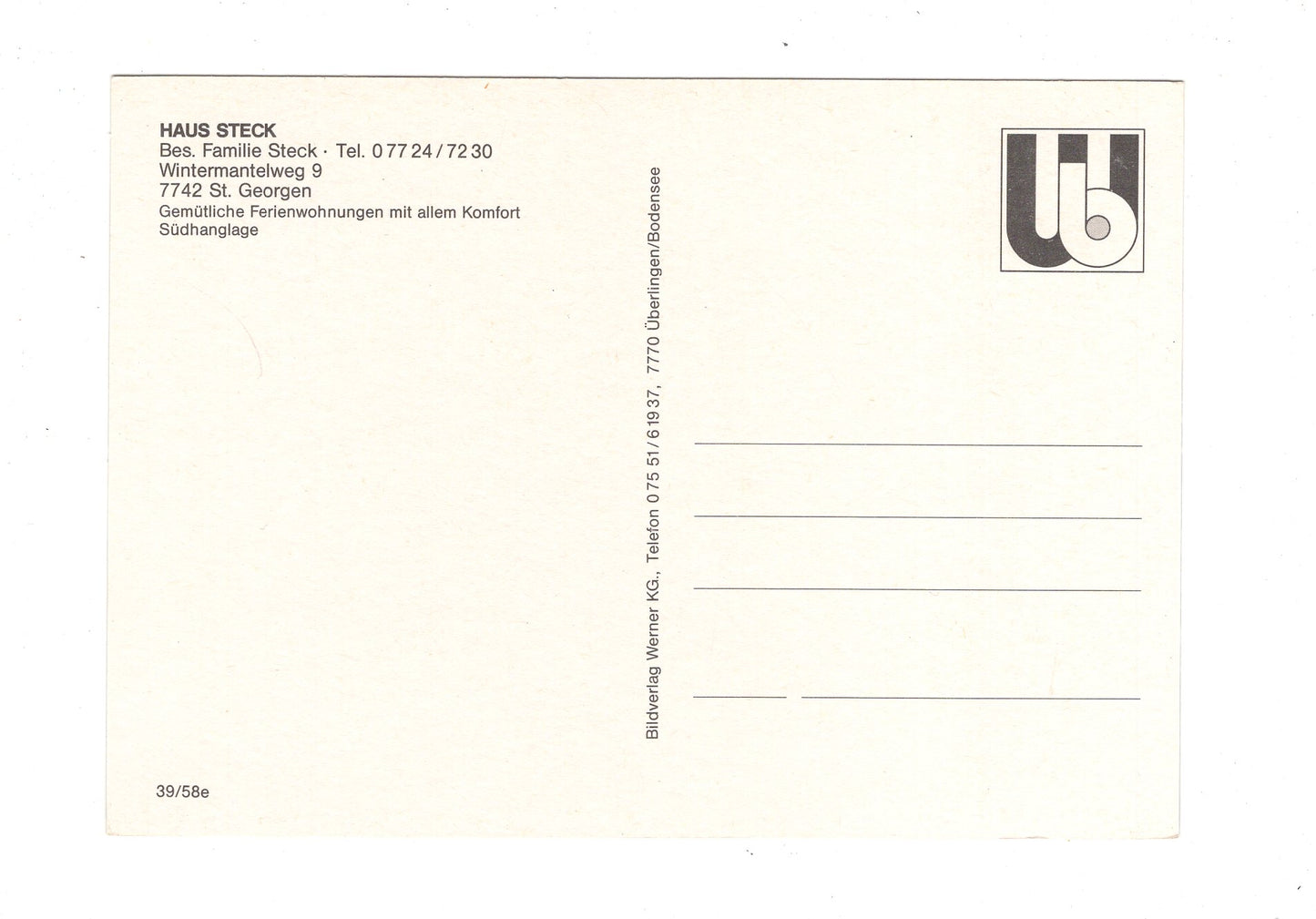 Ansichtskarte Haus Steck / St. Georgen im Schwarzwald / G1-68