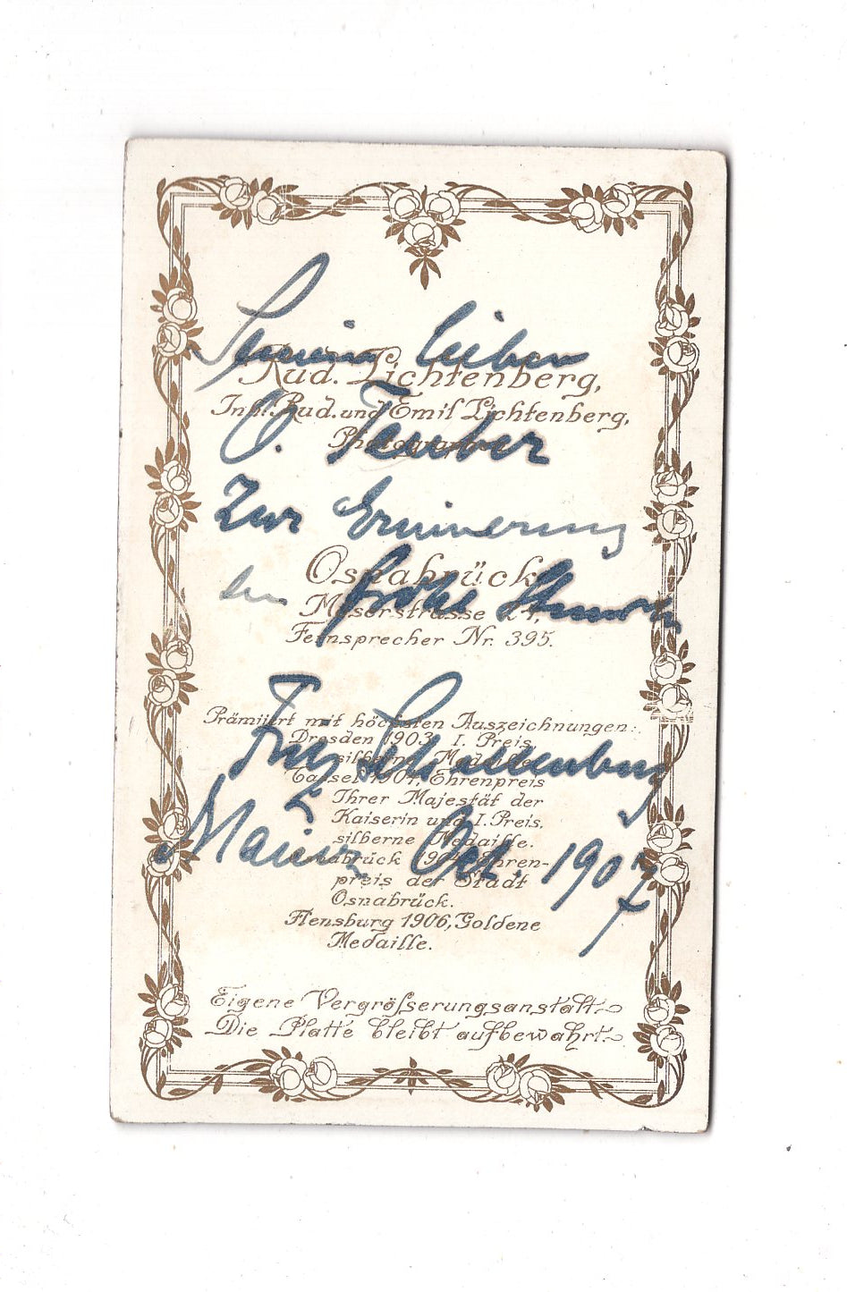 Fotografie Studentika Burschenschaft mit Widmung - Osnabrück / Mainz 1907 / CDV D1-18