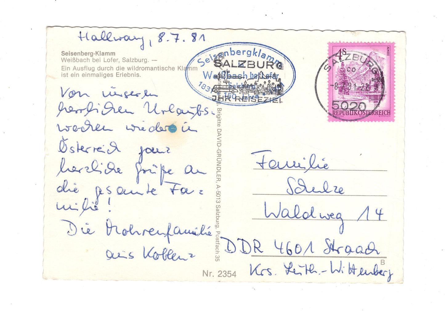 Ansichtskarte Seisenberg-Klamm / Weißbach bei Lofer / Österreich