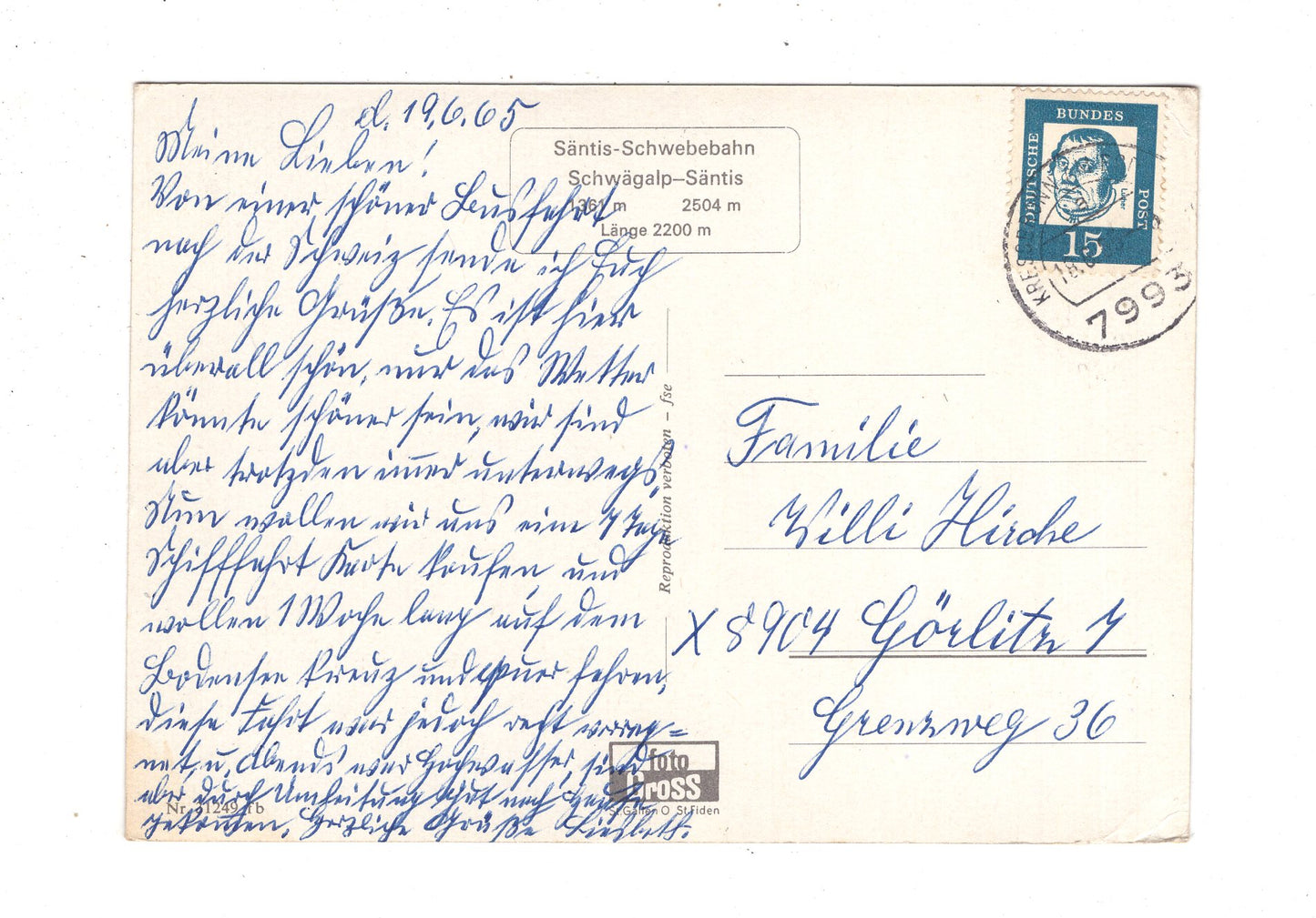 Ansichtskarte Säntis-Schwebebahn / Schweiz