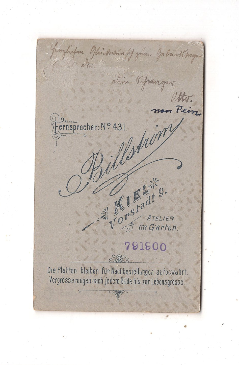 Fotografie Herrenportrait mit Widmung - Kiel um 1900