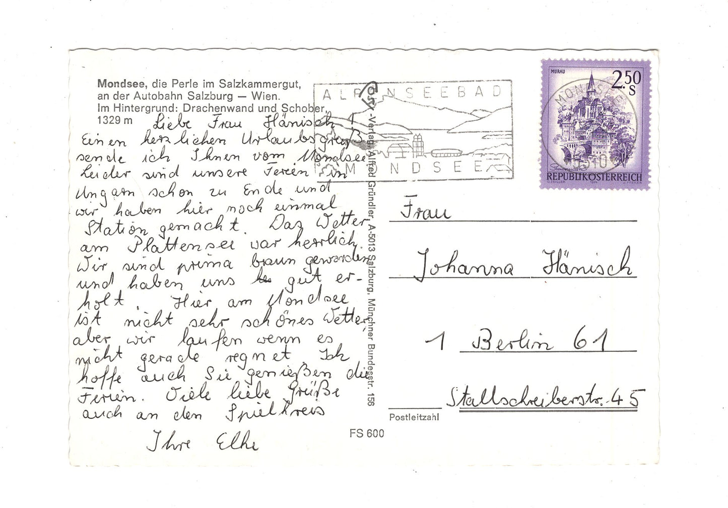 Ansichtskarte Mondsee / Salzkammergut / Österreich