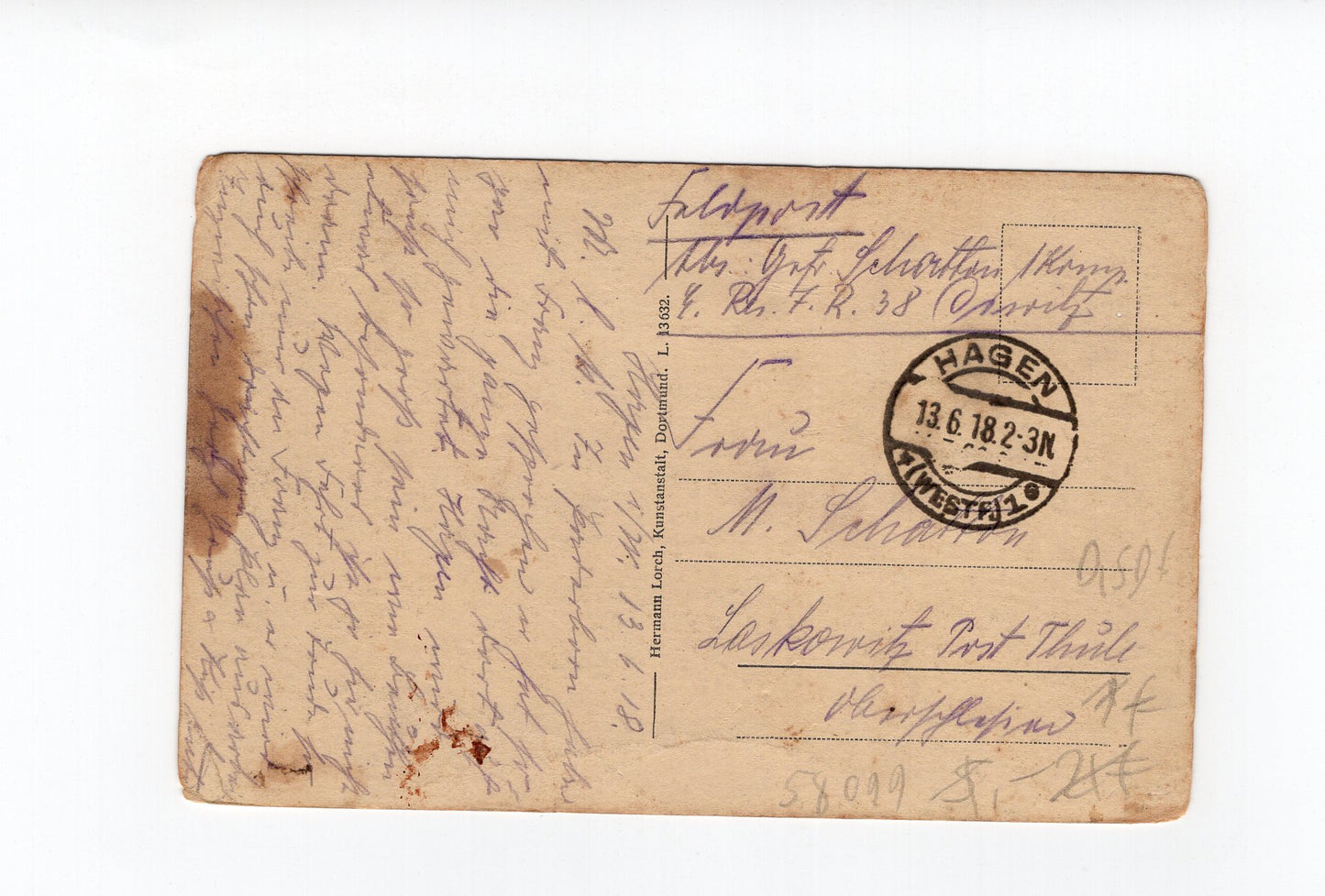 Ansichtskarte / Feldpost Hagen in Westfalen - 1918