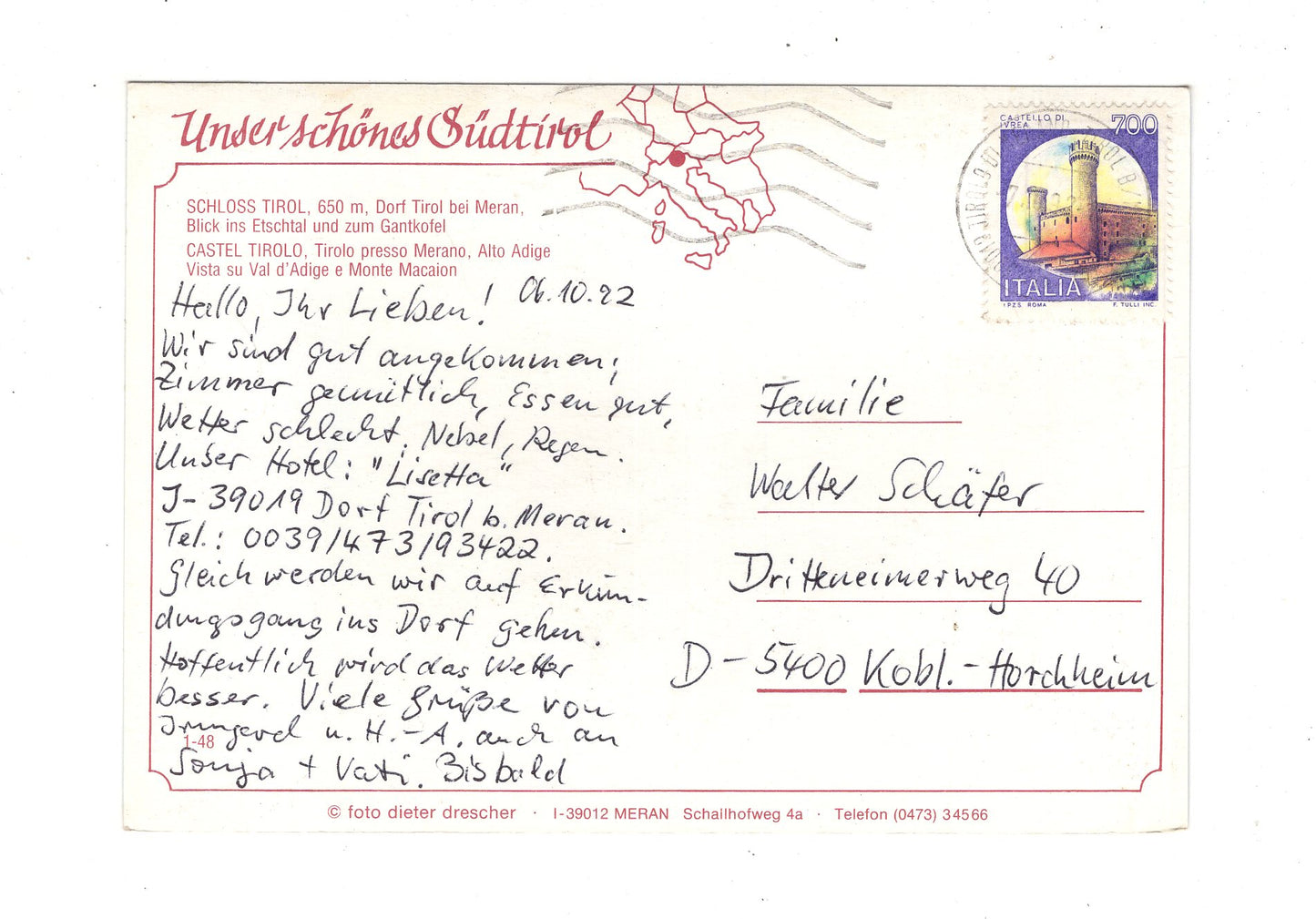 Ansichtskarte Schloss Tirol bei Meran / Südtirol / Italien