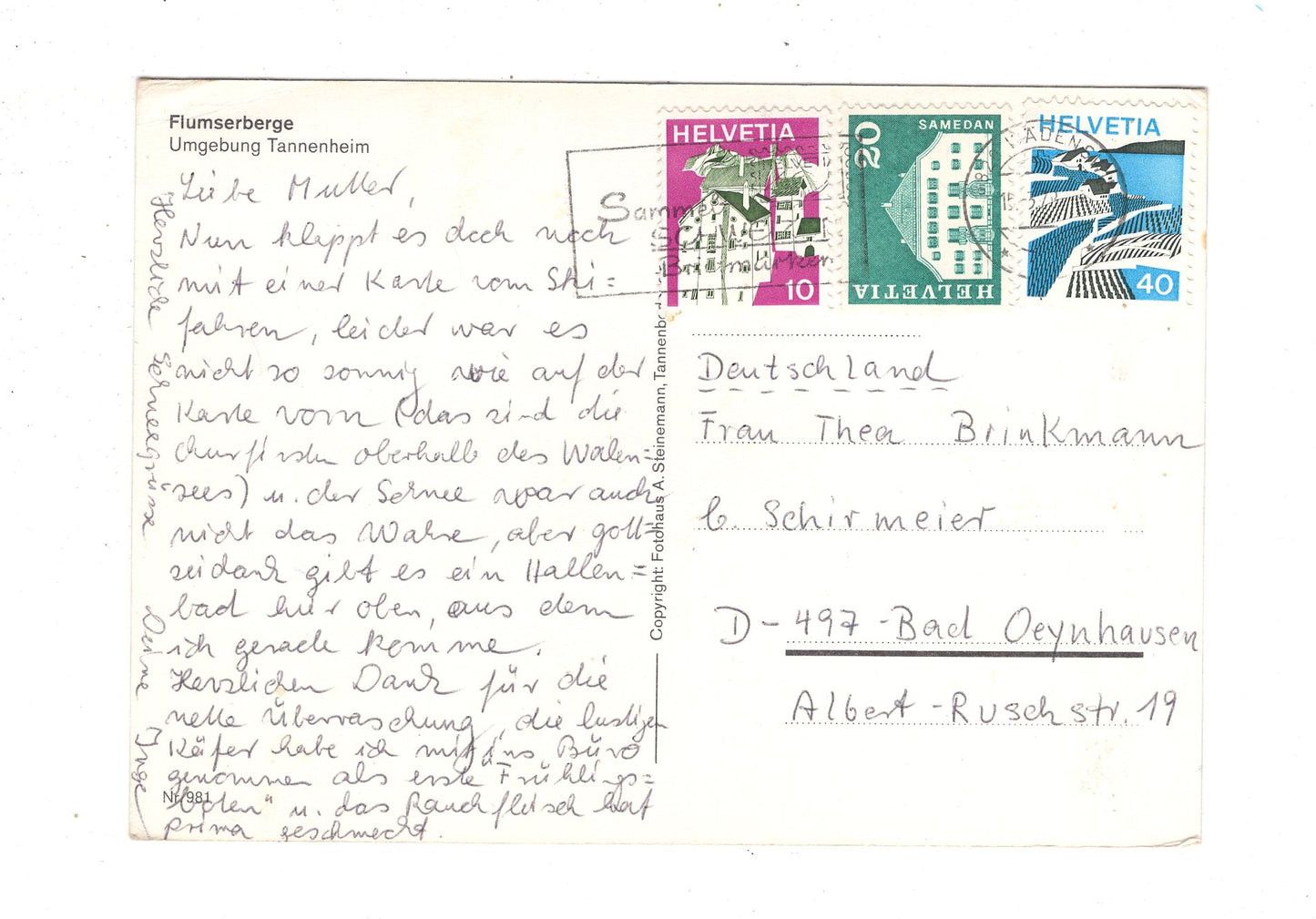 Ansichtskarte Flumserberge / Umgebung Tannenheim / Schweiz