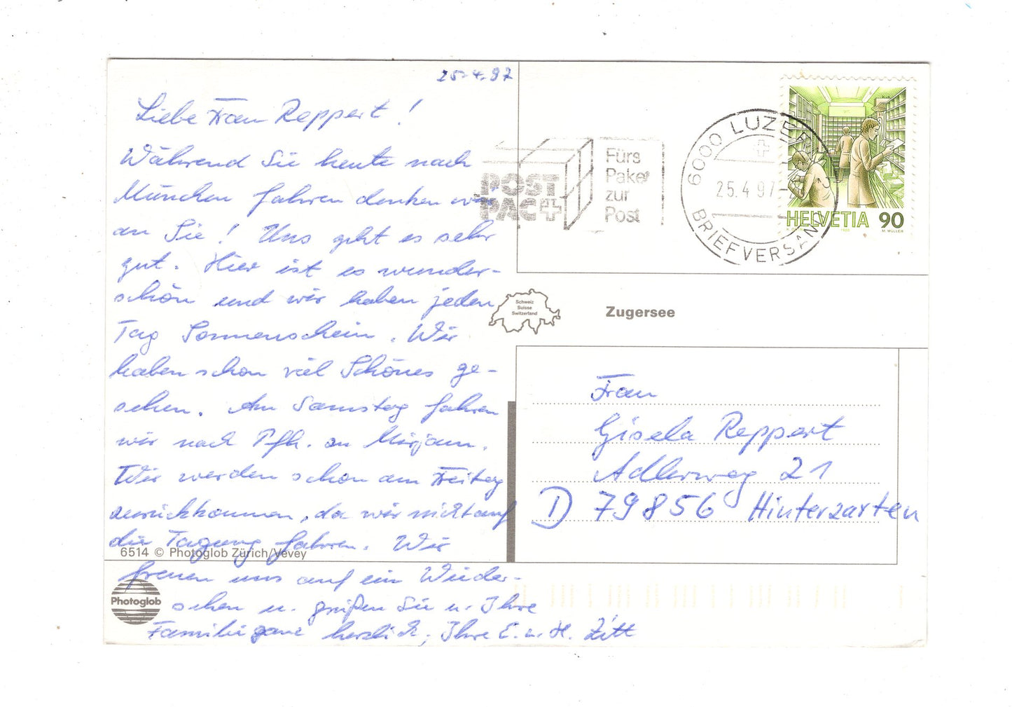 Ansichtskarte Zugersee / Schweiz