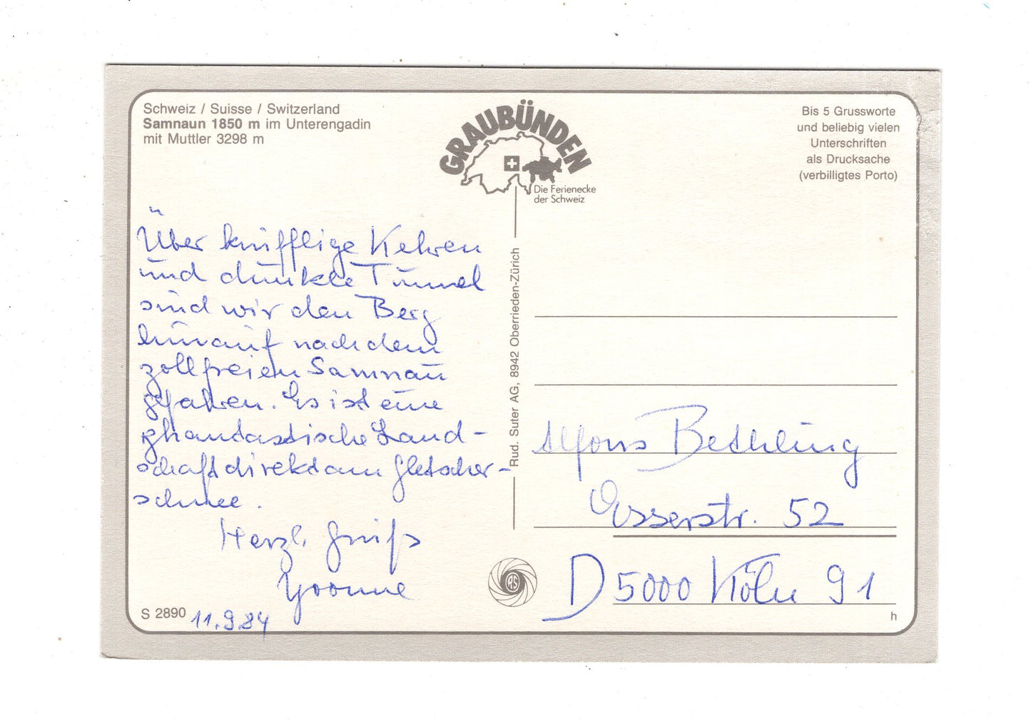 Ansichtskarte Samnaun im Unterengadin / Schweiz