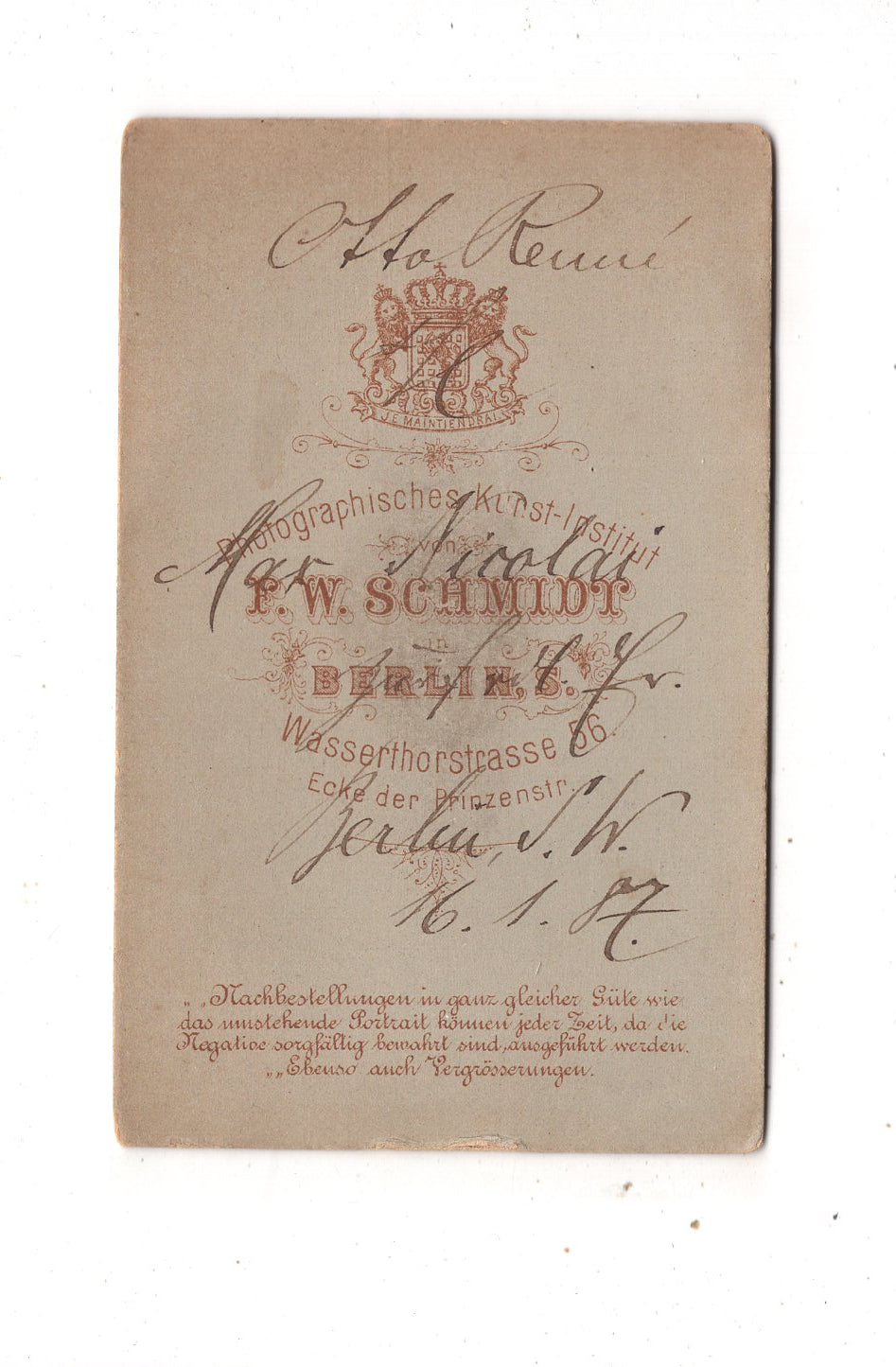 Fotografie Studentika Burschenschaft mit Widmung - Berlin 1887