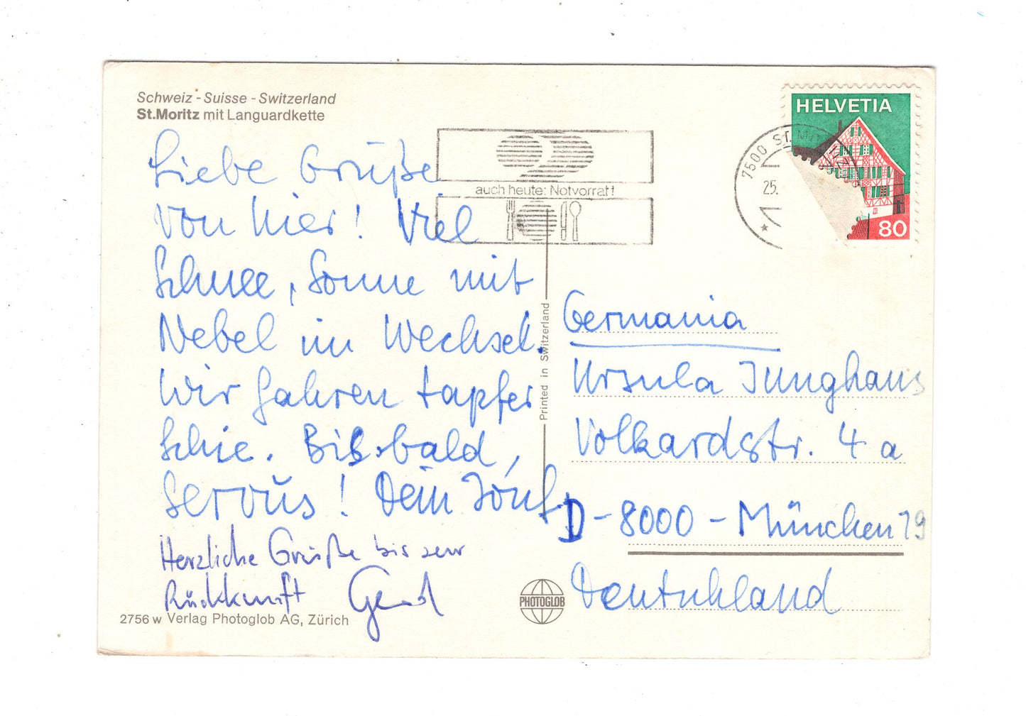 Ansichtskarte St. Moritz mit Languardkette / Schweiz