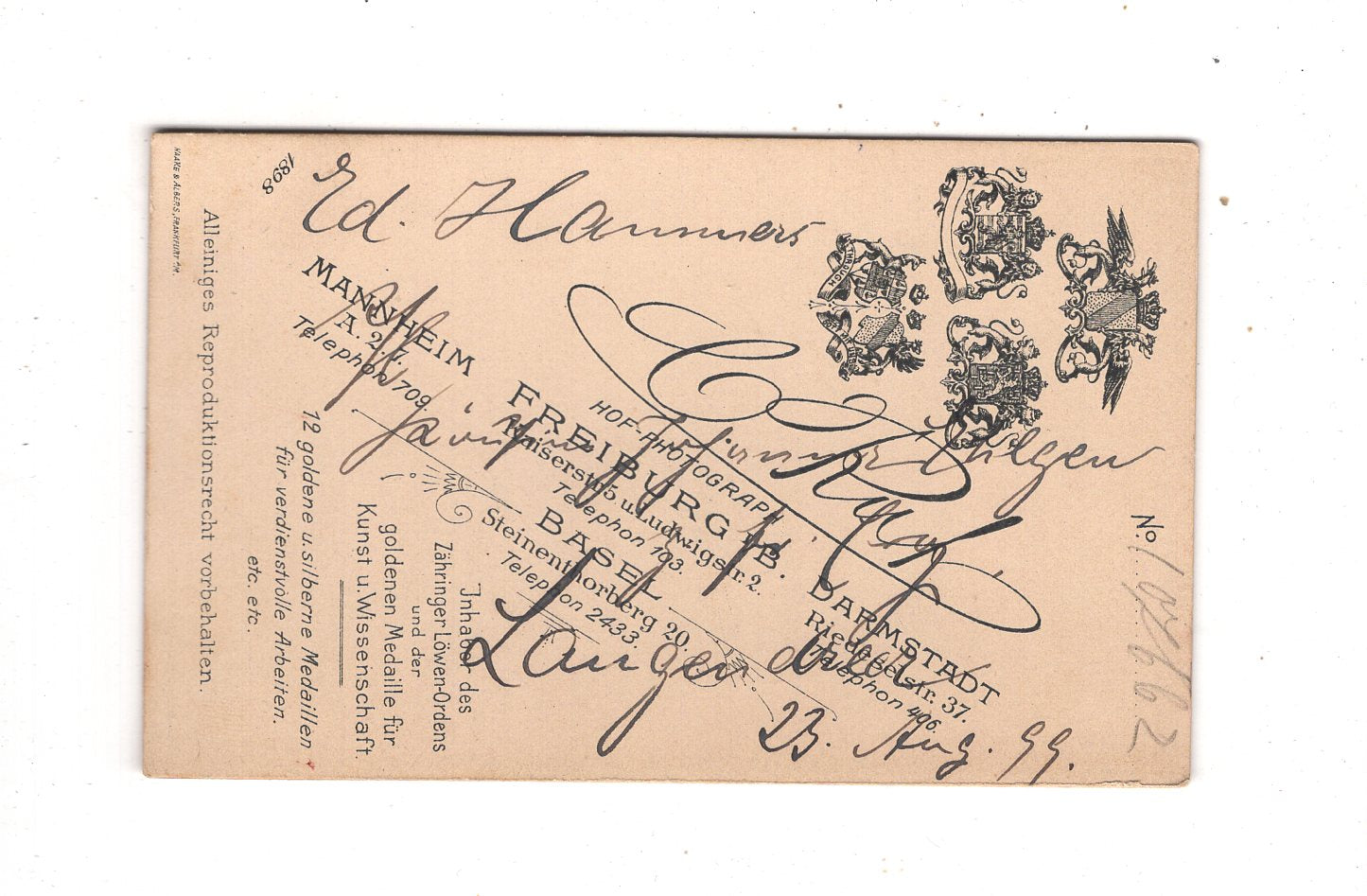 Fotografie Studentika Burschenschaft mit Widmung - Freiburg 1899