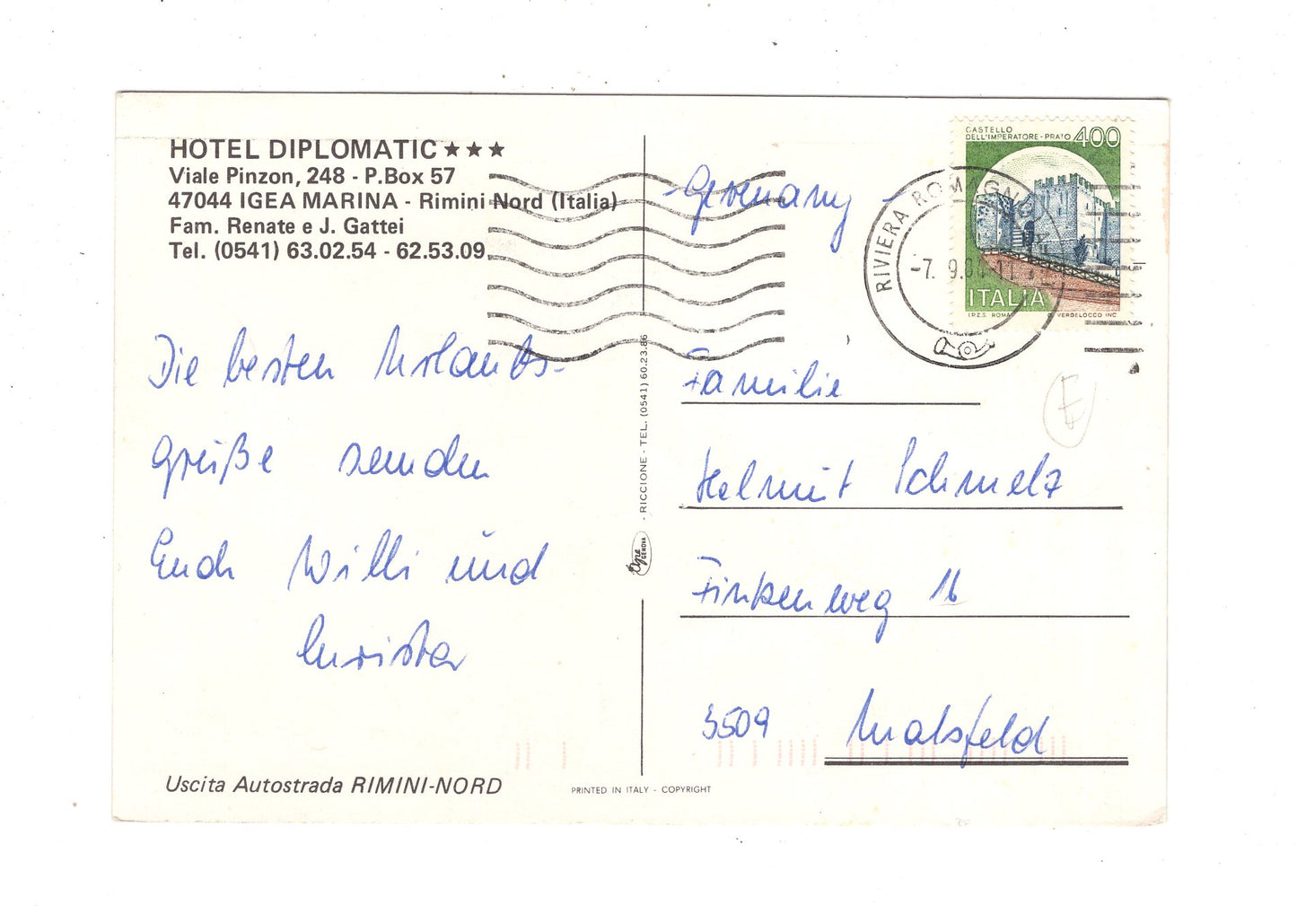 Ansichtskarte Hotel Diplomatic / Igea Marina / Italien / N1-59