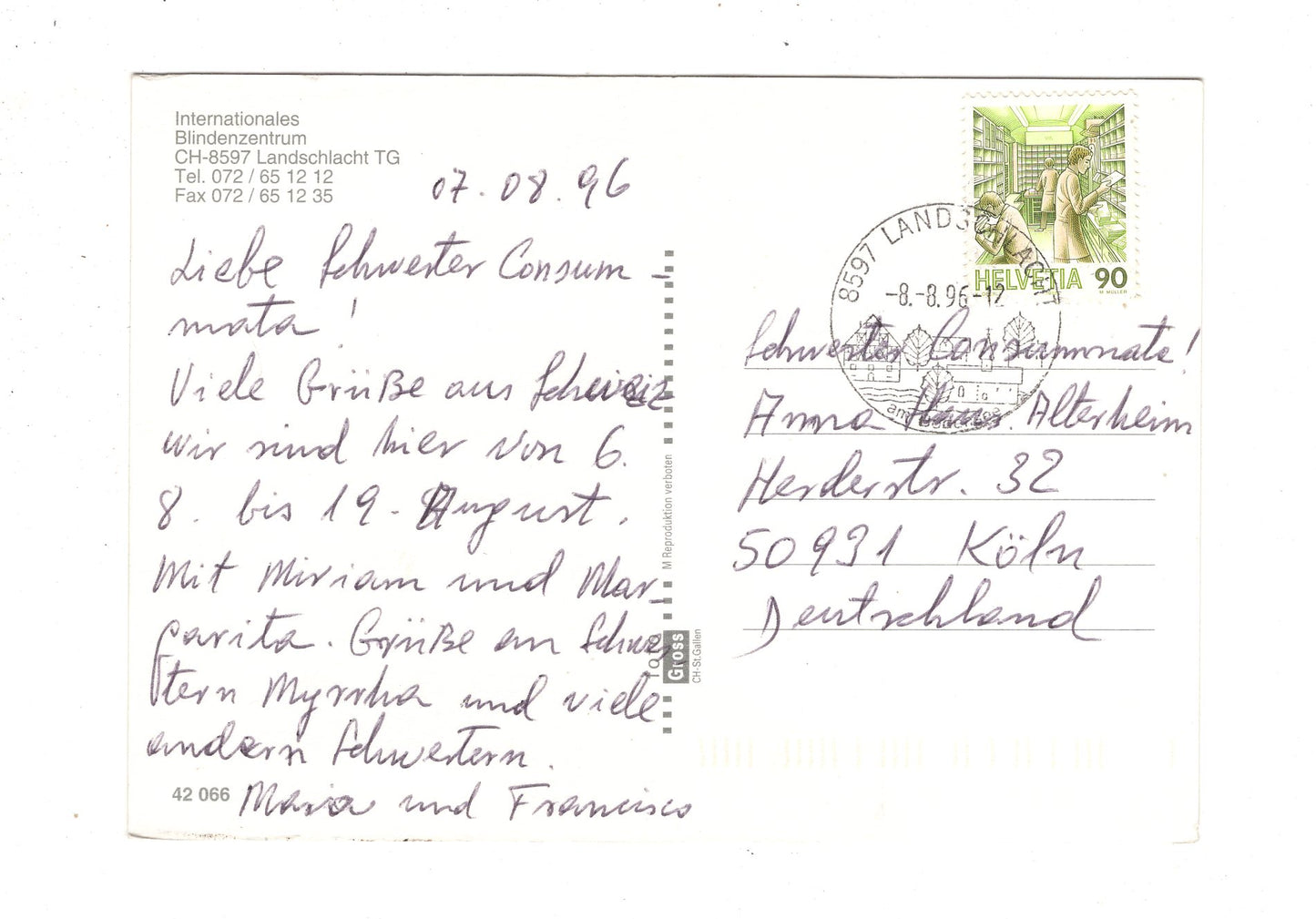 Ansichtskarte Int. Blindenzentrum Landschlacht am Bodensee / Schweiz