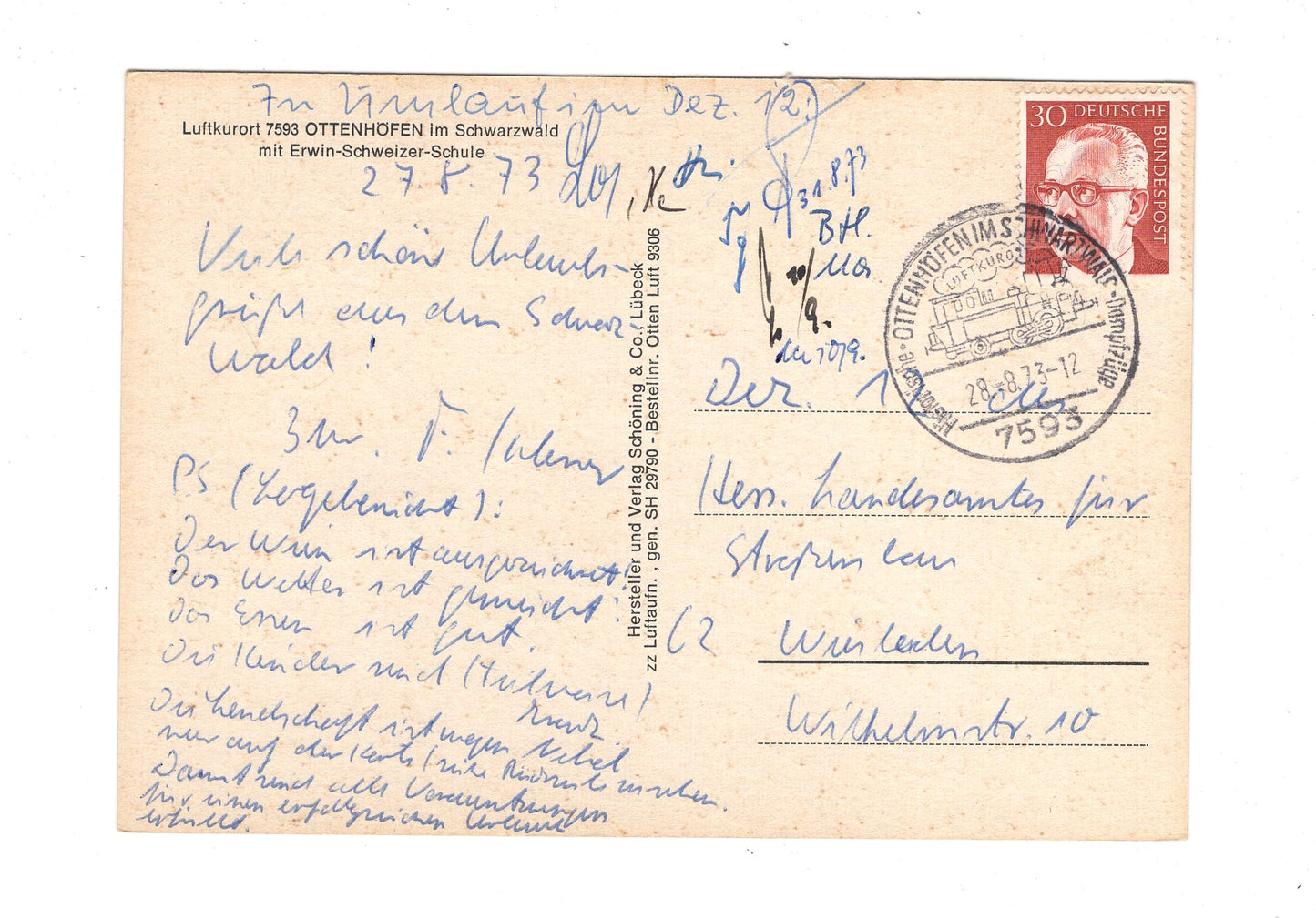 Ansichtskarte Ottenhöfen im Schwarzwald mit Erwin-Schweizer-Schule / G1-70