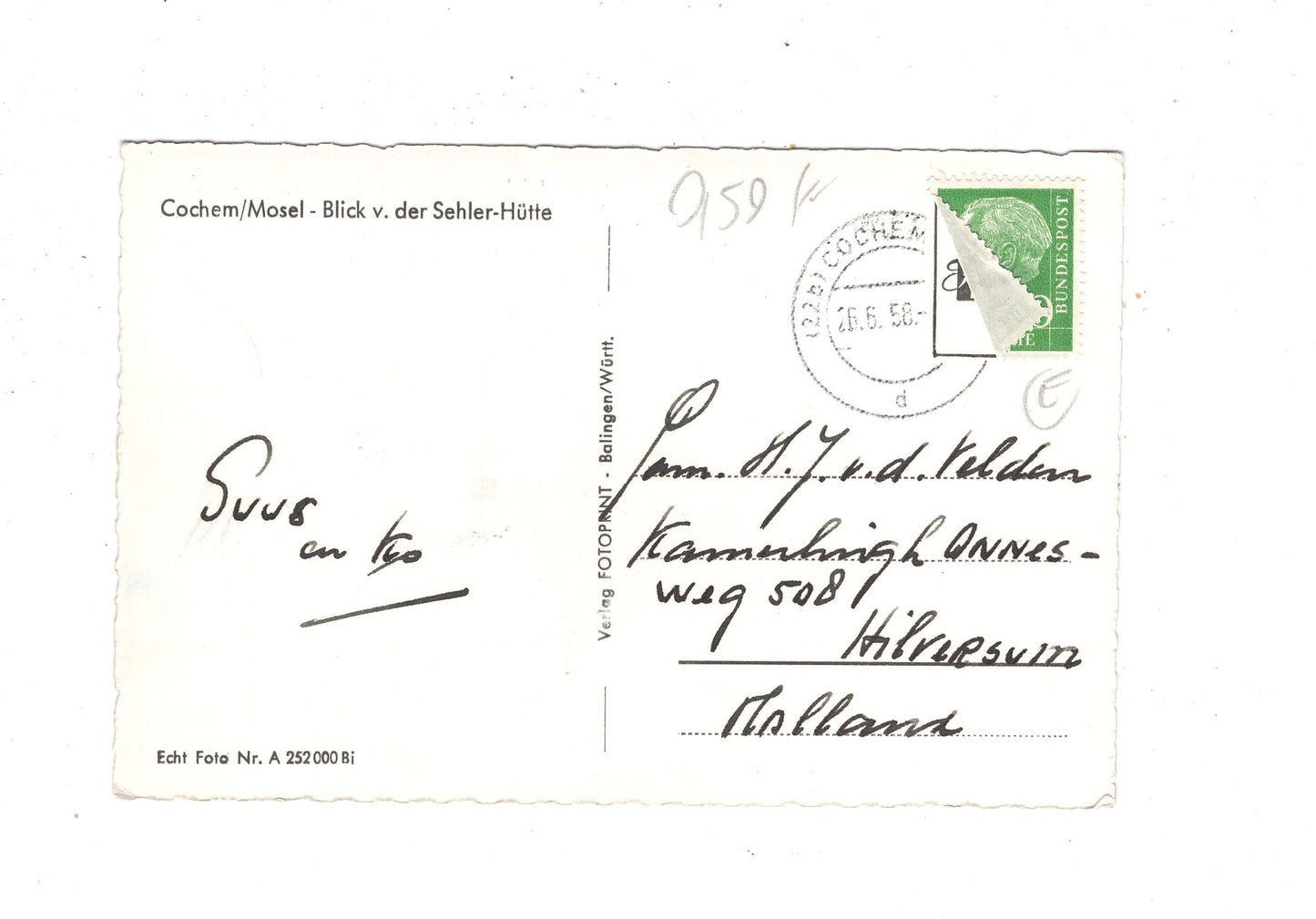 Ansichtskarte Cochem an der Mosel / Blick von der Sehler-Hütte / M1-58