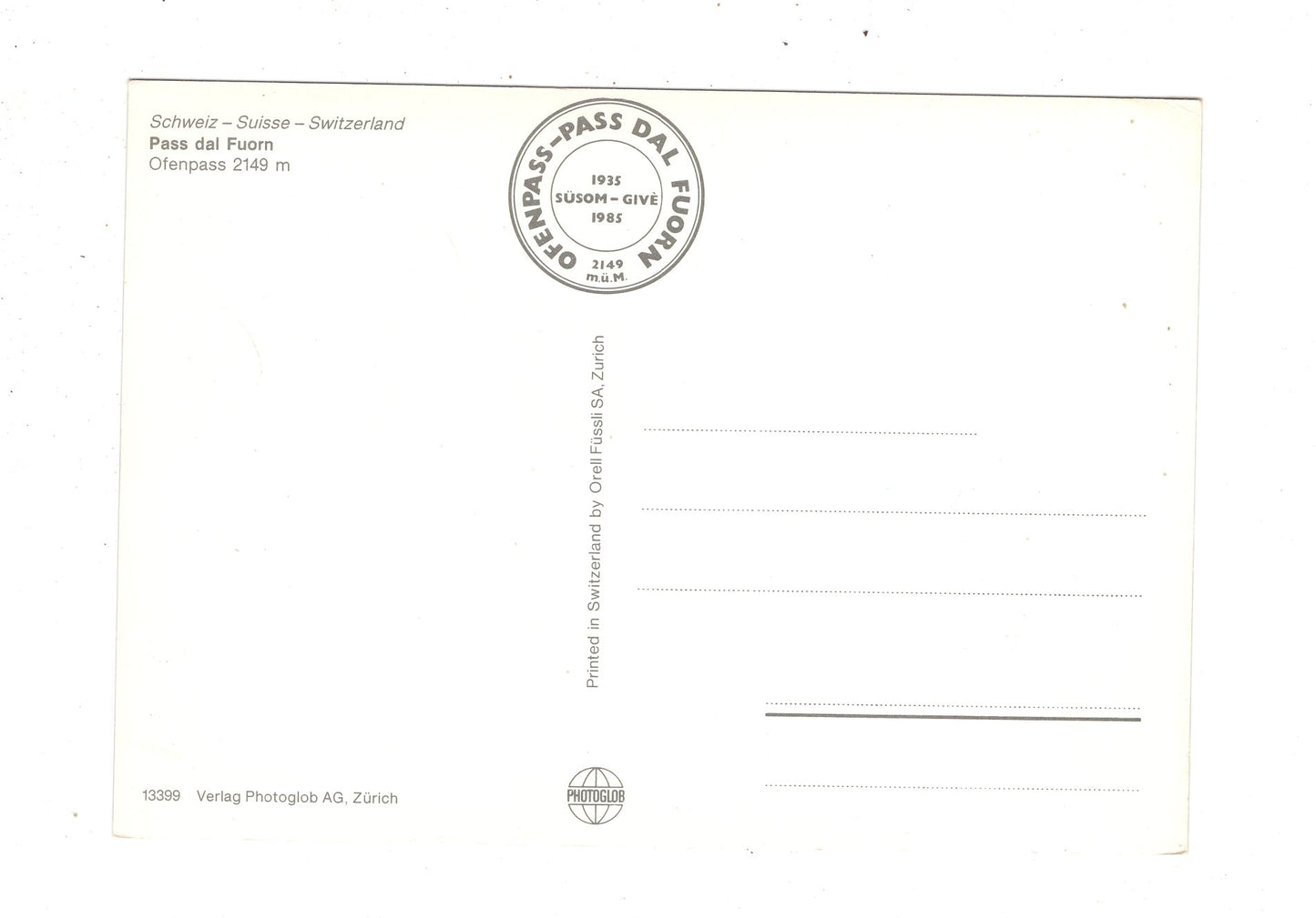 Ansichtskarte Süsom-Give-Ofenpass / Schweiz