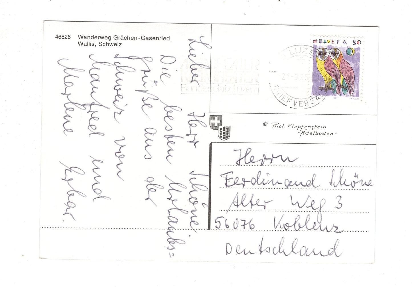 Ansichtskarte Wanderweg Grächen-Gasenried / Wallis / Schweiz