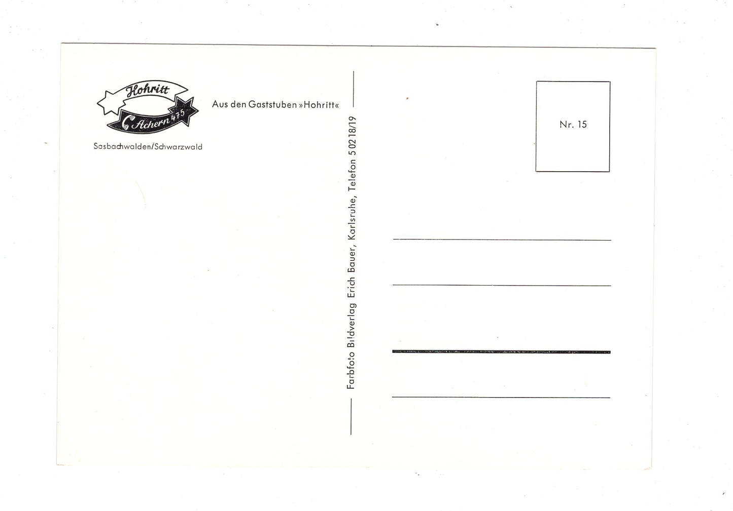 Ansichtskarte Gaststube Hohritt / Sasbachwalden / Schwarzwald / G1-70