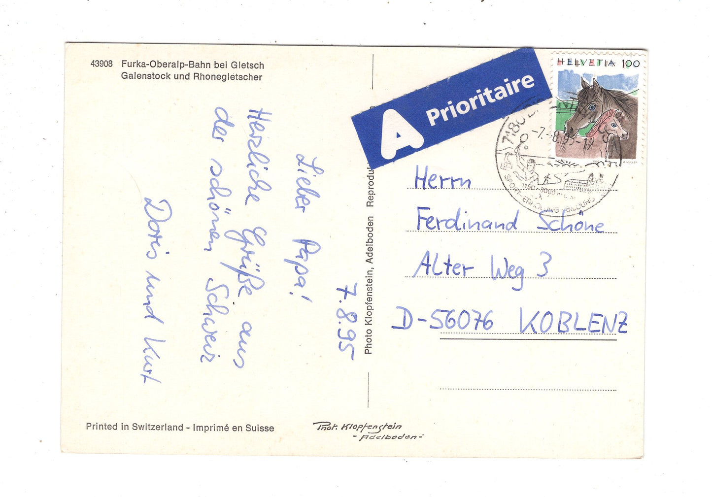 Ansichtskarte Furka-Oberalp-Bahn bei Gletsch / Schweiz