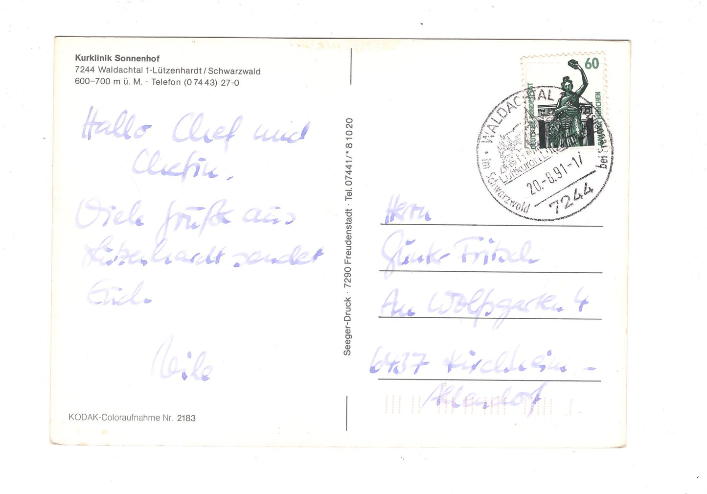 Ansichtskarte Kurklinik Sonnenhof / Waldachtal 1 - Lützenhardt / Schwarzwald / G1-70