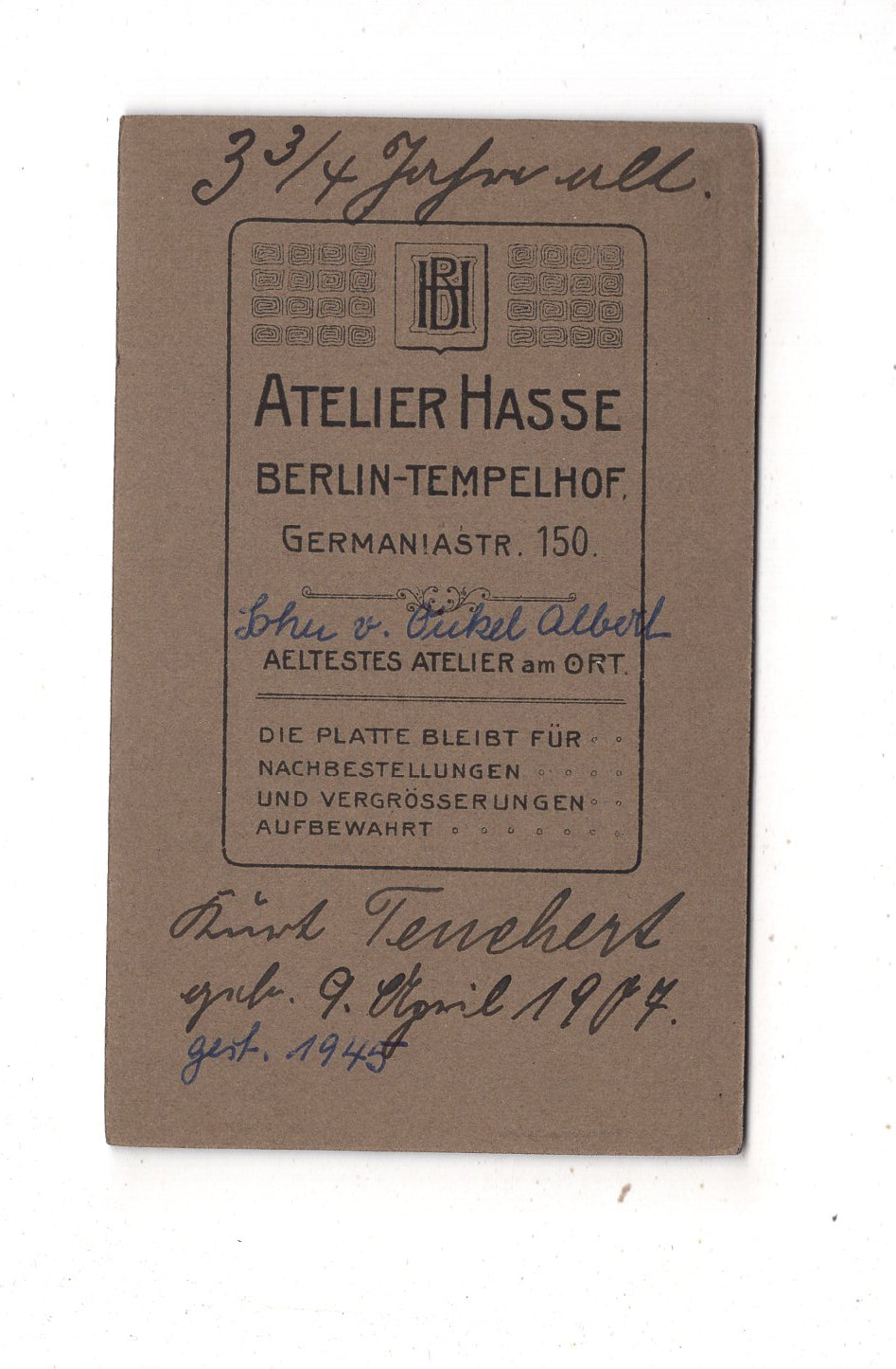 Fotografie Niedlicher kleiner Junge / benannt - Berlin-Tempelhof um 1910 / CDV M1-20