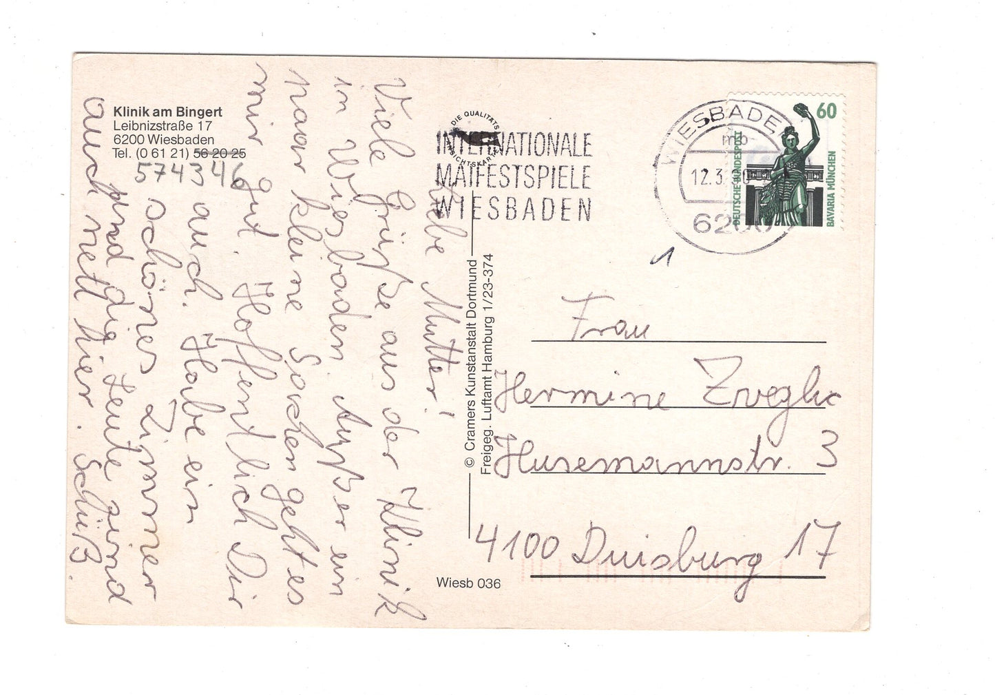 Ansichtskarte Wiesbaden / Klinik am Bingert / I1-65