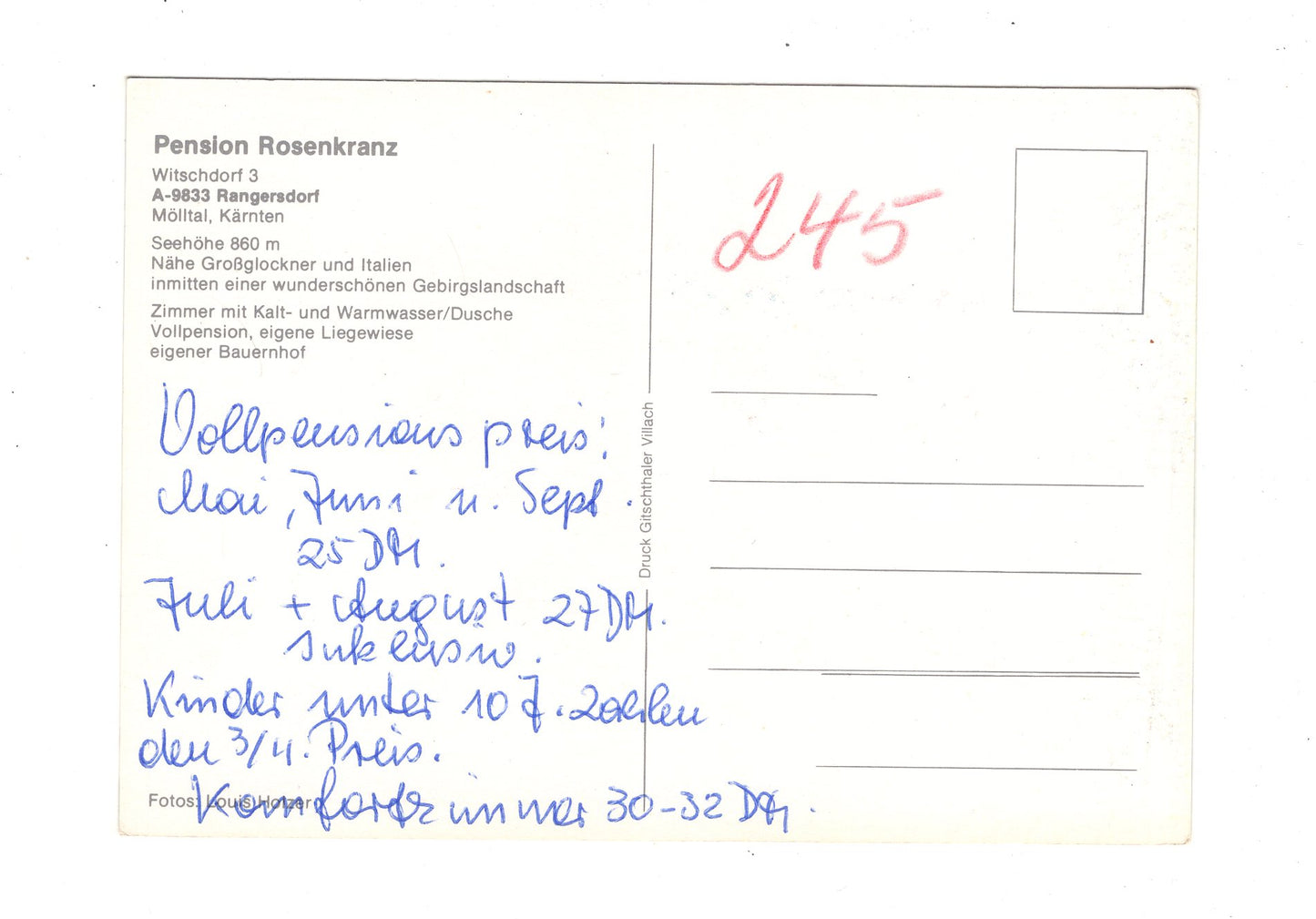 Ansichtskarte Pension Rosenkranz / Rangersdorf / Kärnten / Österreich