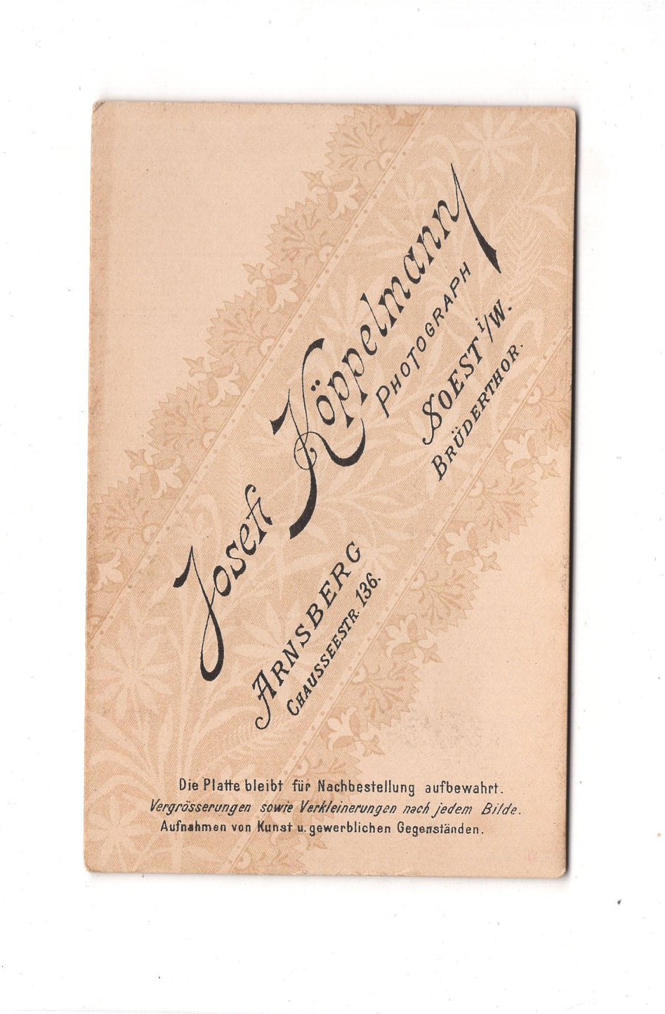 Fotografie Herrenportrait - Arnsberg / Soest 1890er / CDV C1-18