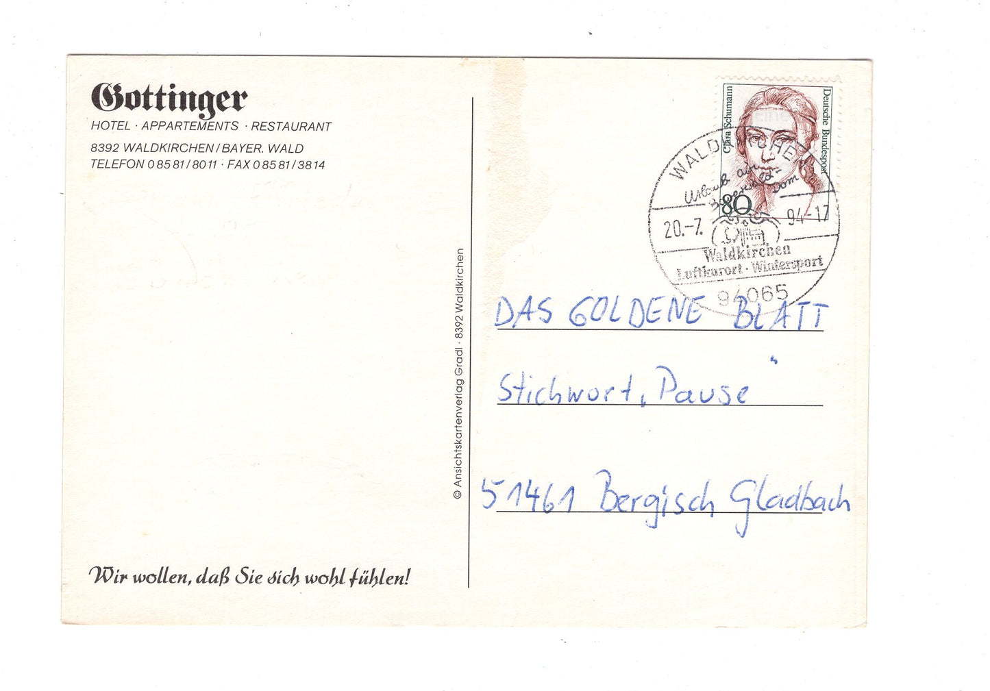 Ansichtskarte Hotel Restaurant Gottinger / Waldkirchen / Bayer. Wald / H1-67