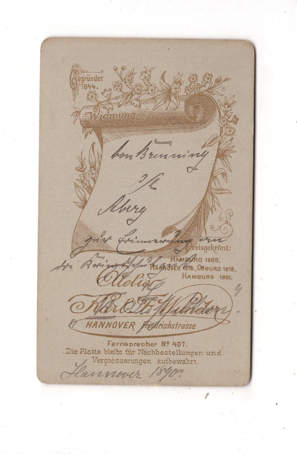 Fotografie Soldat mit Widmung - Hannover 1890 / CDV M1-01