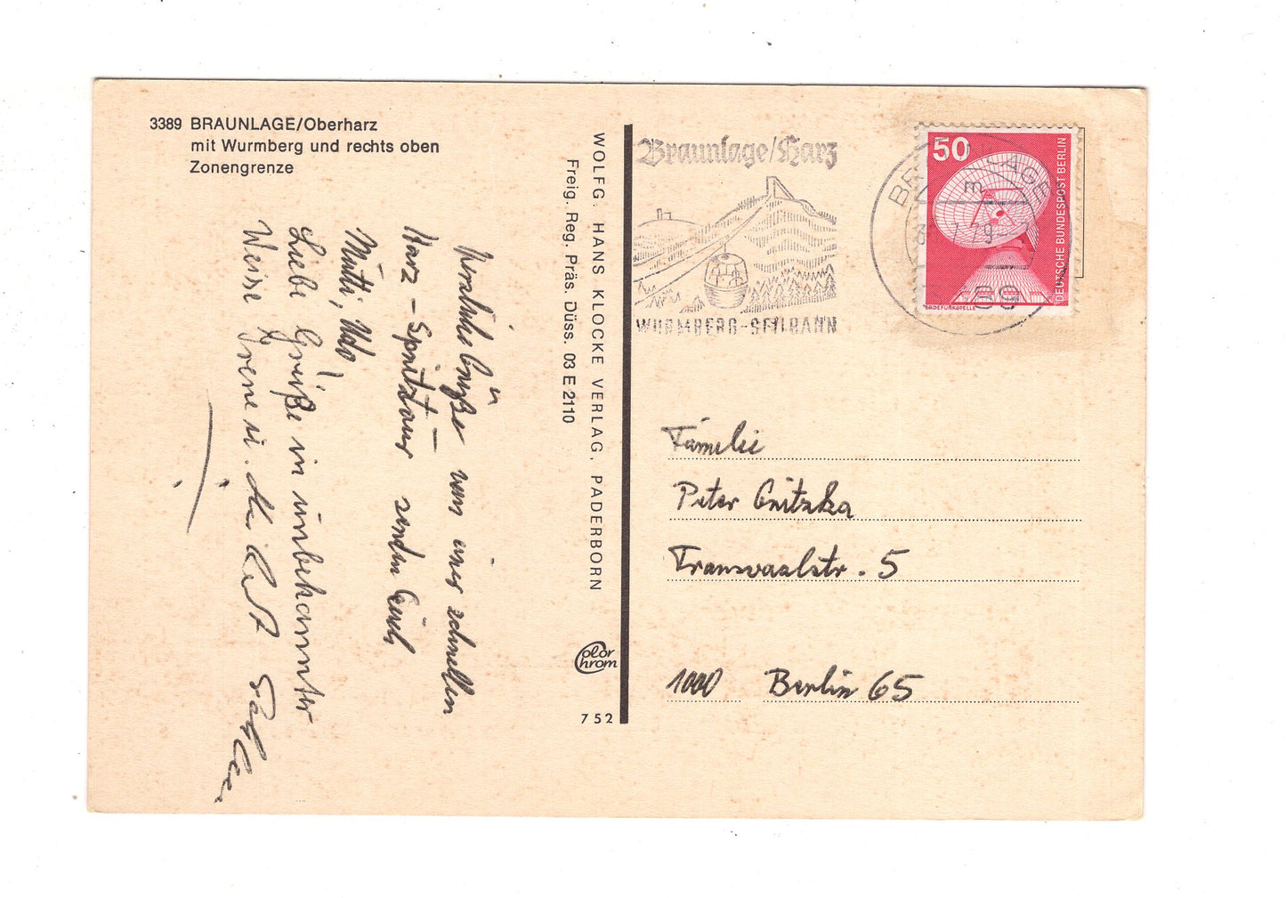 Ansichtskarte Braunlage im Oberharz mit Wurmberg und Zonengrenze / J1-62