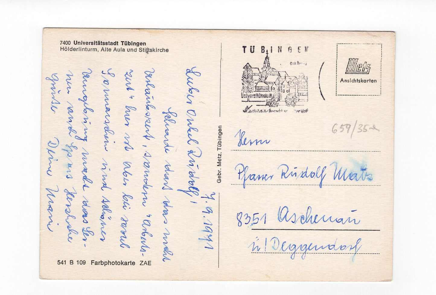 Ansichtskarte Tübingen / Hölderlinturm / Alte Aula / Stiftskirche