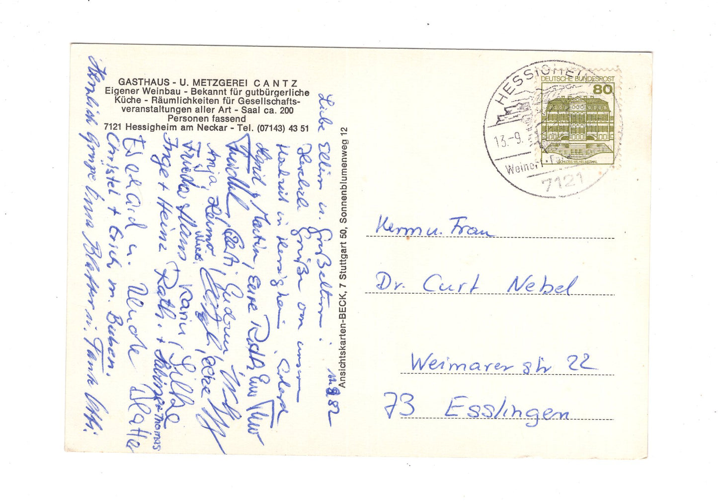 Ansichtskarte Gasthaus und Metzgerei Cantz / Hessigheim am Neckar