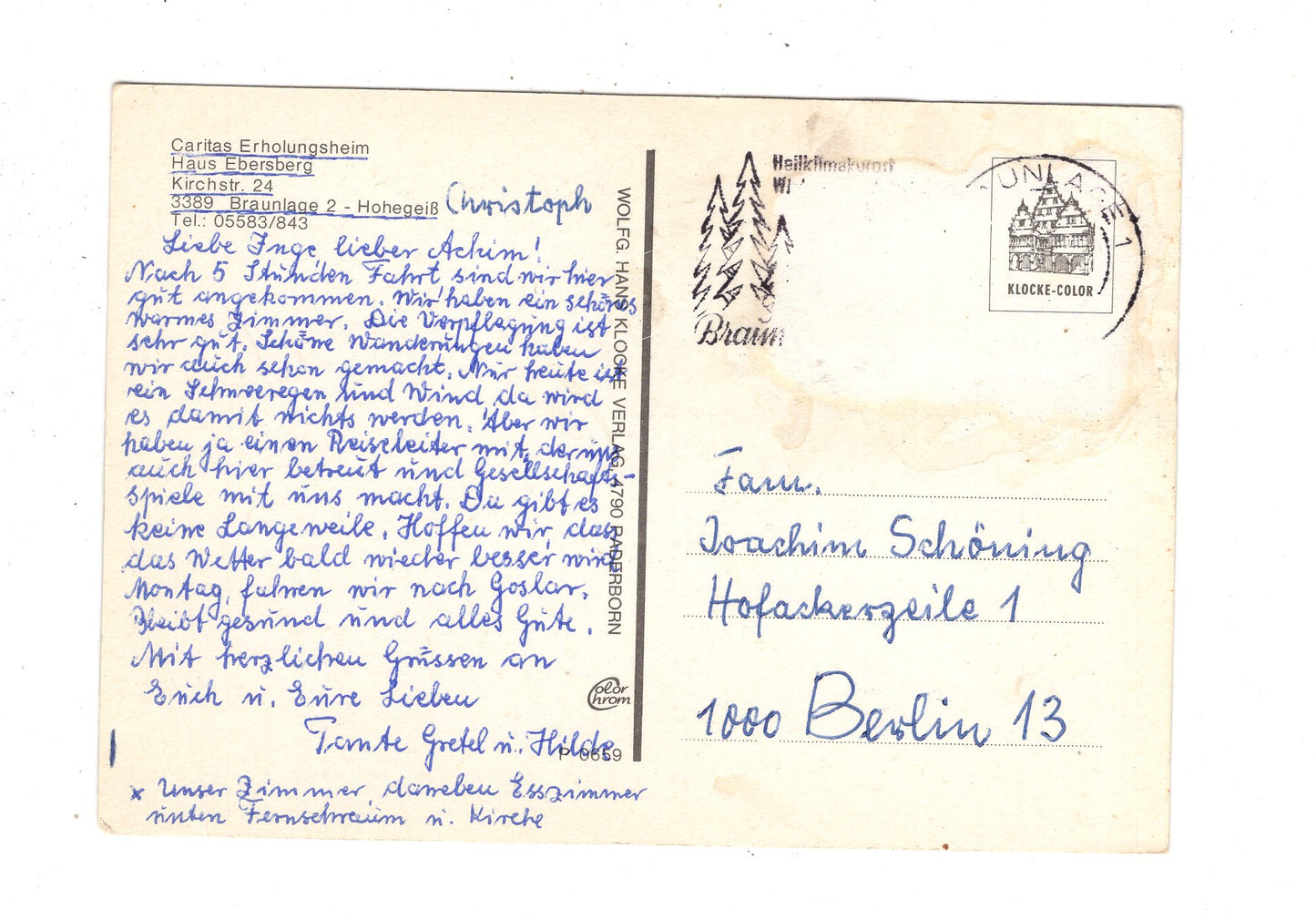 Ansichtskarte Braunlage2 - Hohegeiß / Caritas Erholungsheim Haus Ebersberg / J1-62