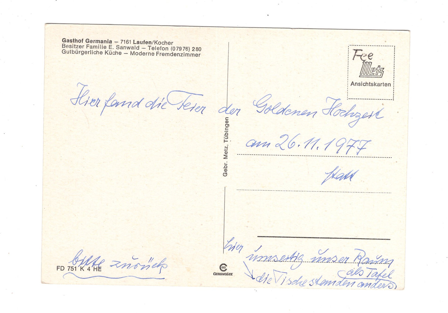 Ansichtskarte Gasthof Germania / Laufen / Kocher