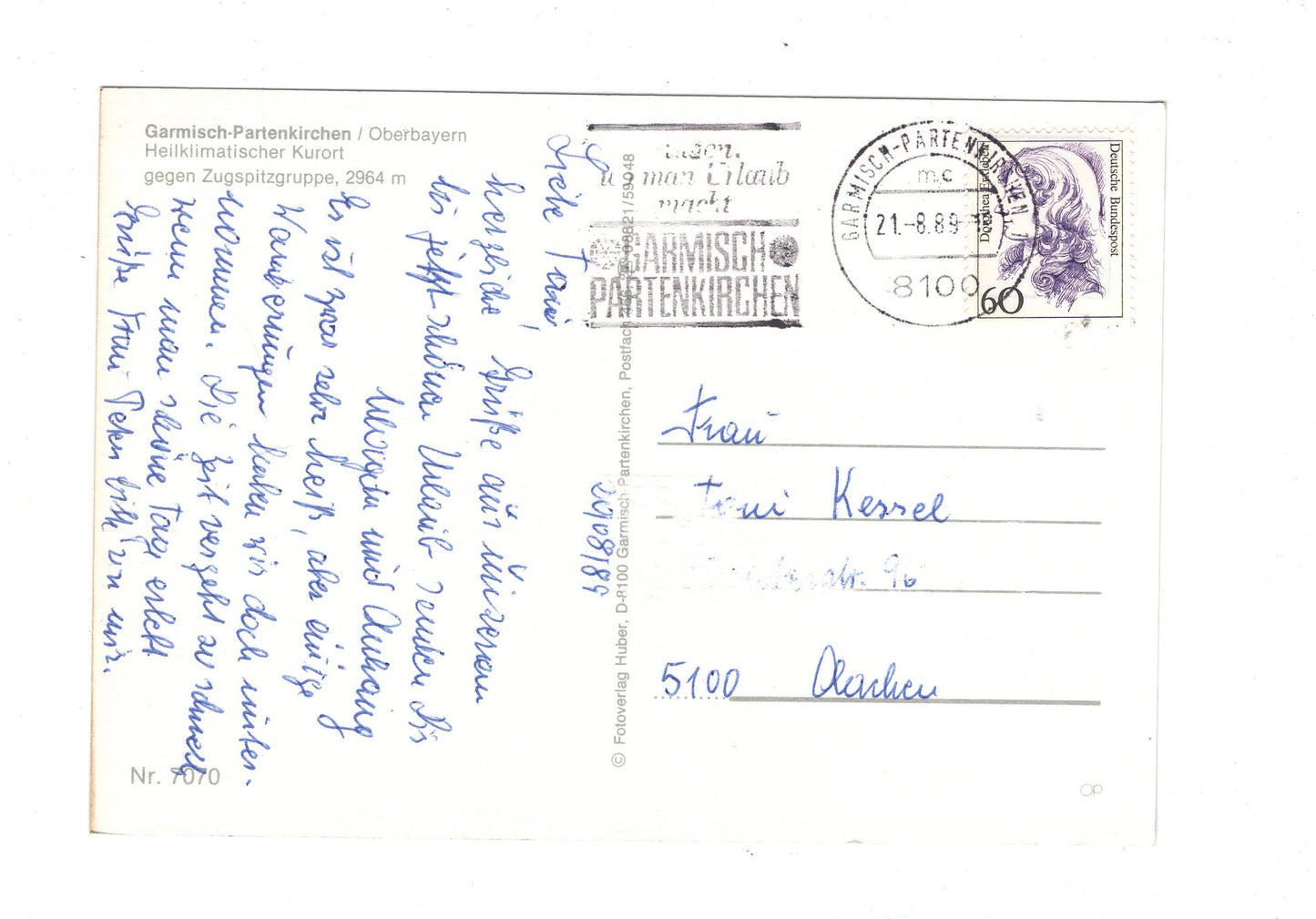 Ansichtskarte Garmisch-Partenkirchen / Oberbayern / gegen Zugspitzgruppe / G1-55