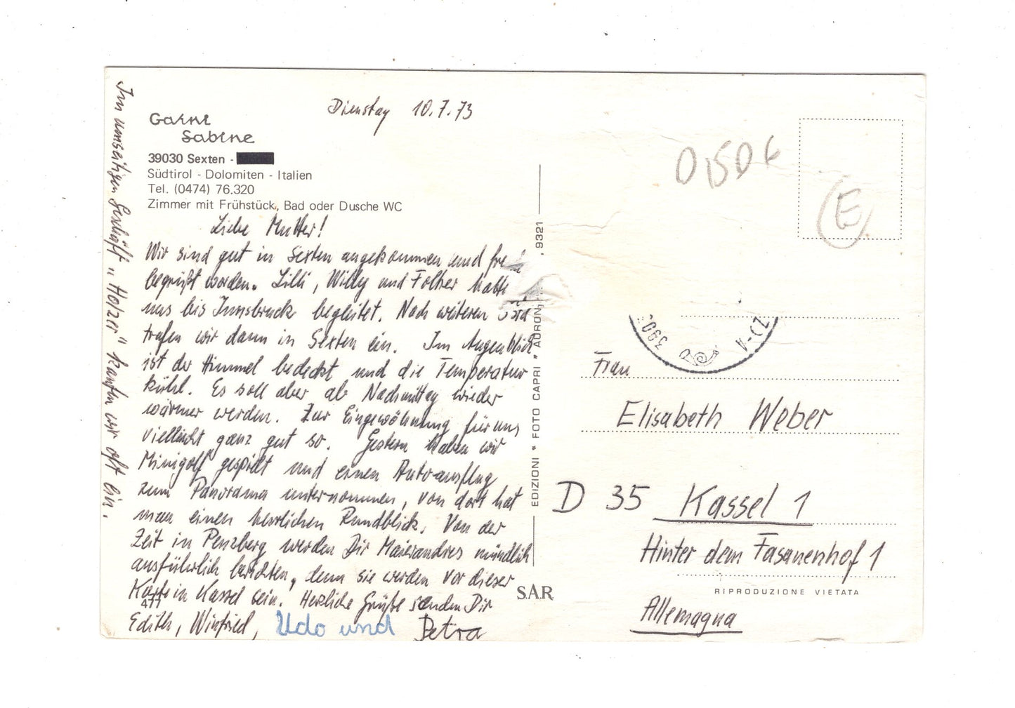 Ansichtskarte Garni Sabine / Sexten / Italien / N1-61