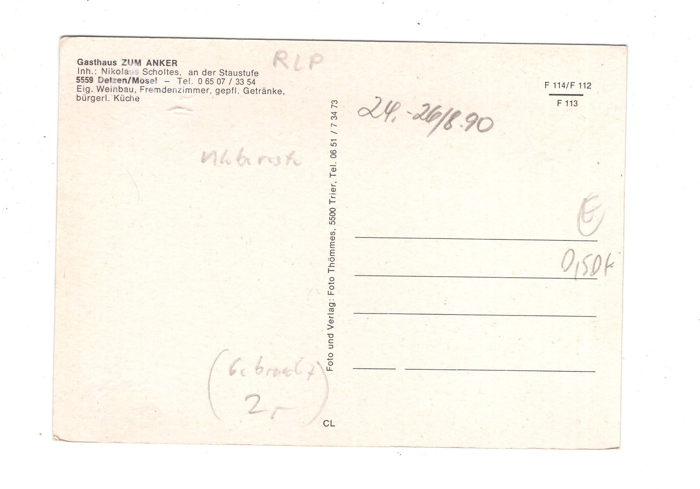 Ansichtskarte Detzen an der Mosel / Gasthaus Zum Anker / M1-60