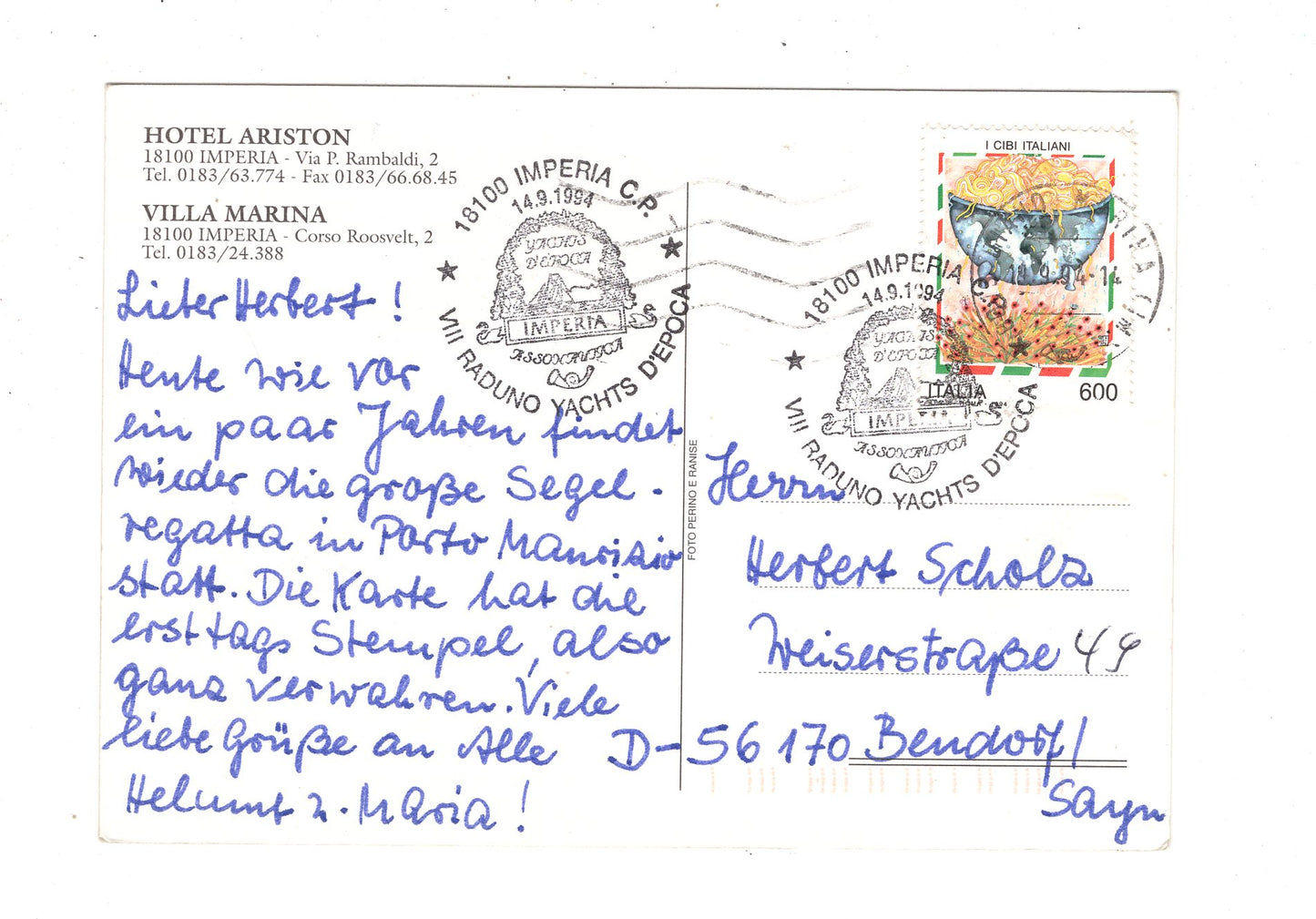 Ansichtskarte Hotel Ariston - Villa Marina / Imperia/ Italien / N1-61