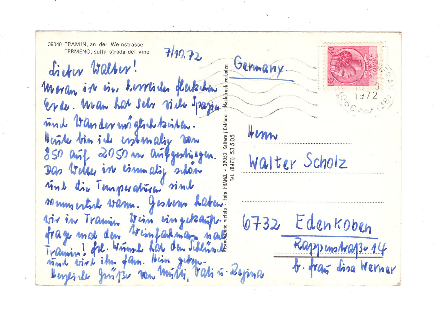 Ansichtskarte Tramin an der Weinstraße / Italien / N1-61